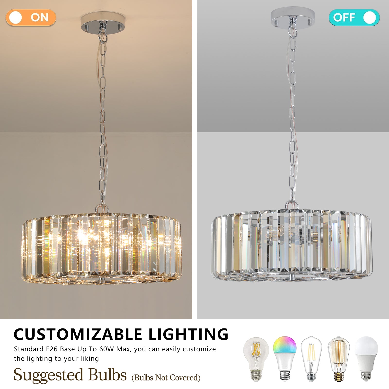 Modern 4-light Crystal Chandelier for Living-Room Round Cristal Lamp Luxury