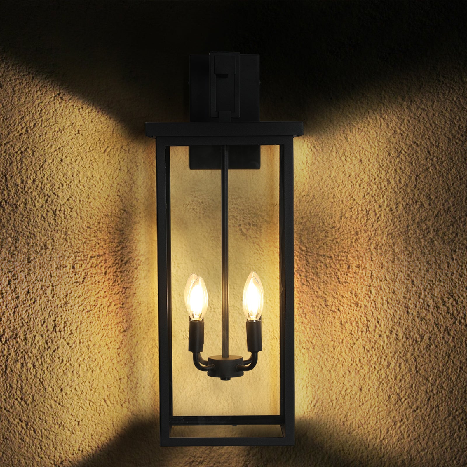 Modern Industrial Square  2-Light Outdoor Wall Lantern Matte Black Metal