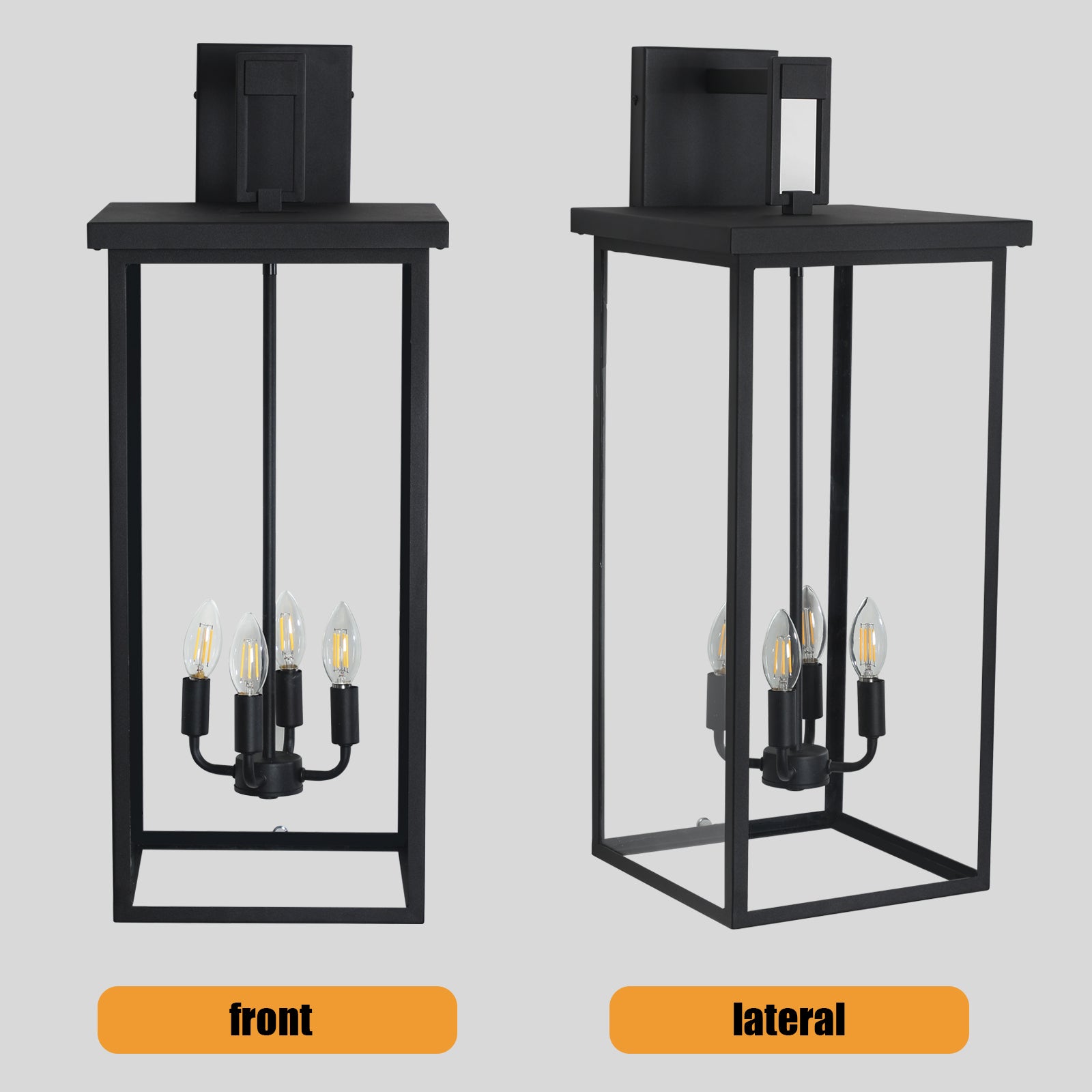 Industrial Square Metal 4-Light Outdoor Wall Lantern Matte Black