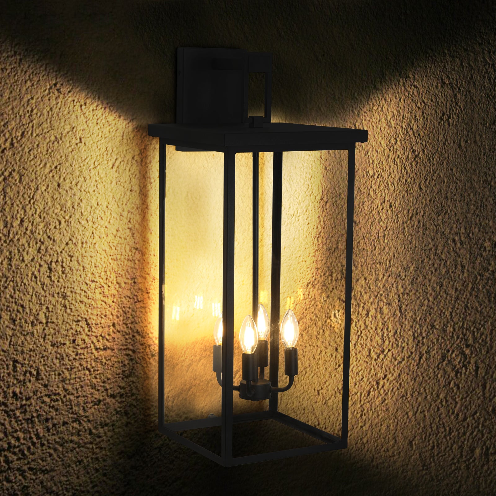 Industrial Square Metal 4-Light Outdoor Wall Lantern Matte Black