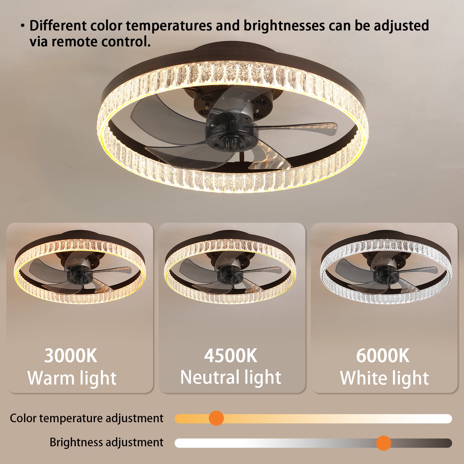 Modern 20" LED Ceiling Fans Light With 5-Blades Reversible Blades in Brown