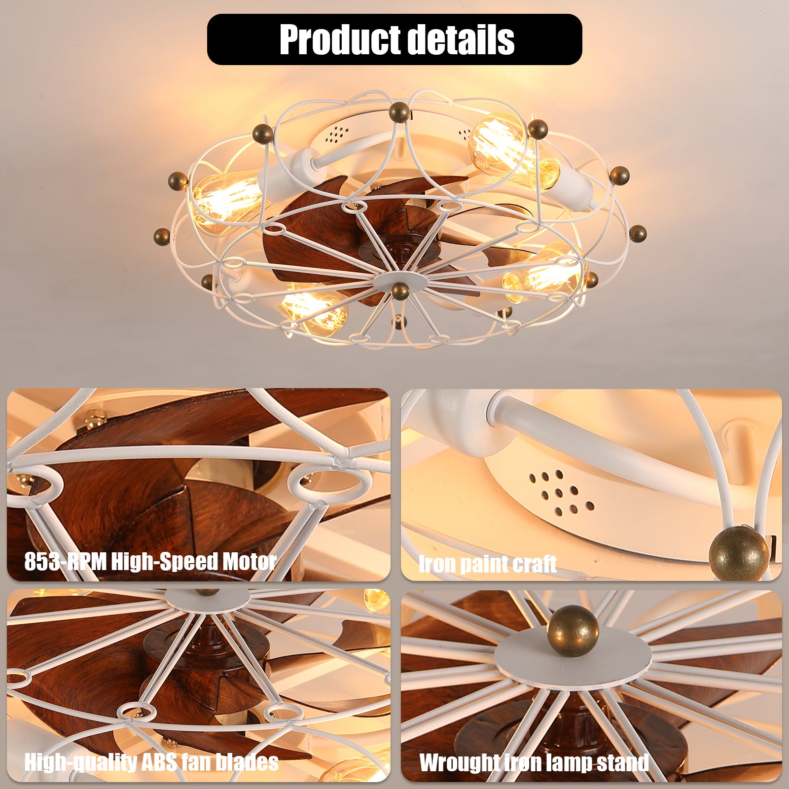 Modern 20" LED Ceiling Fans Light With 7-Blades Reversible Blades in White