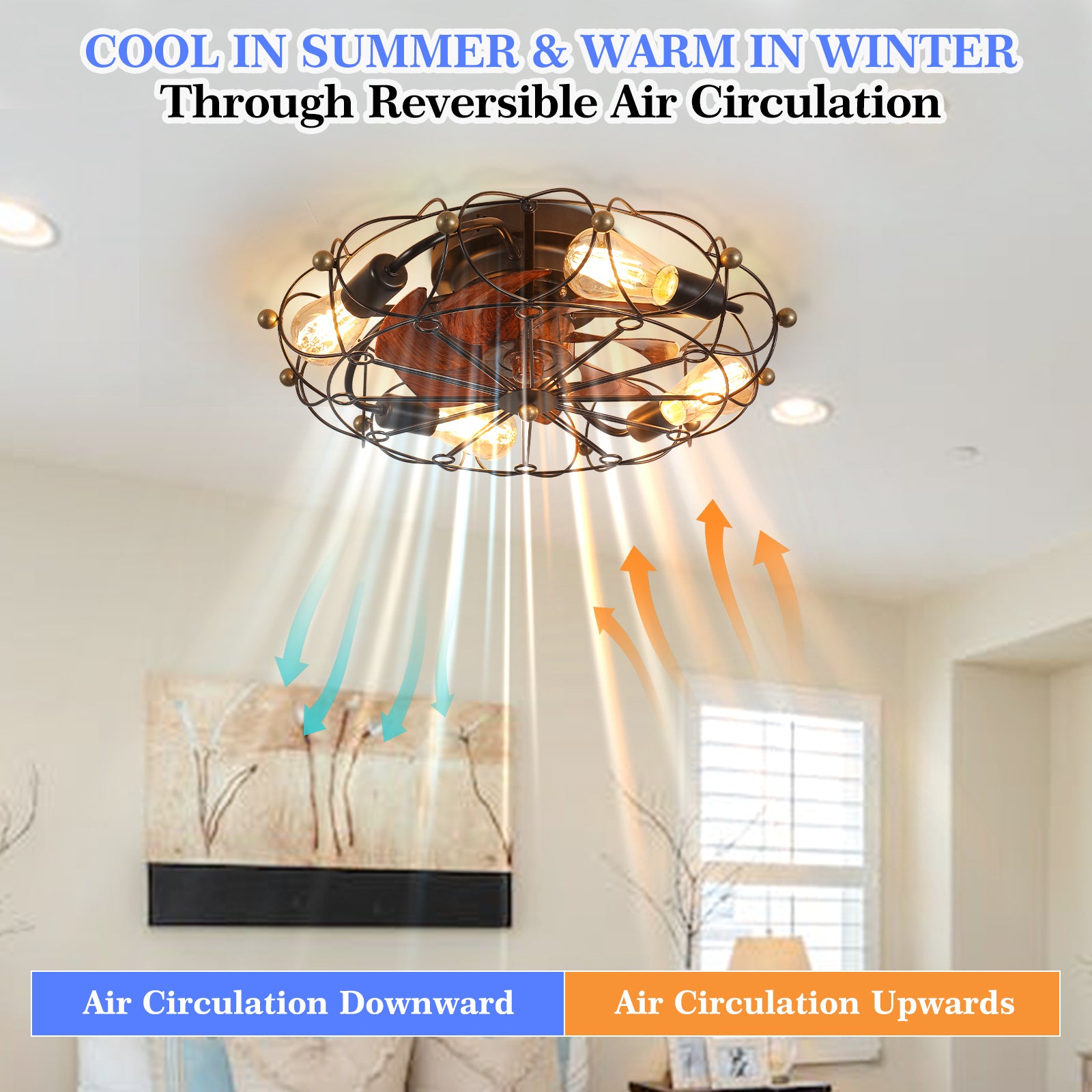 Modern 20" LED Ceiling Fans Light With 7-Blades Reversible Blades in Black