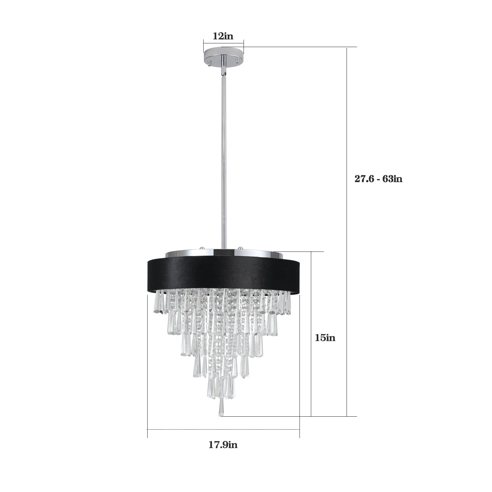 45'' Modern 5-Light 6 Tiers Design Crystal Chandelier with Elegant Chrome&Black K9 Crystal