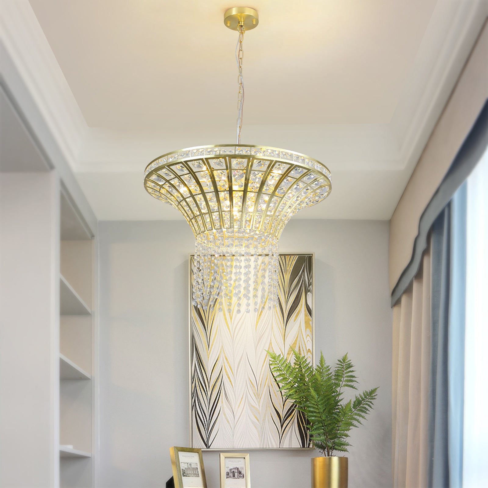 Modern 8-Light Design Crystal Chandelier with Elegant Placer Gold + Clear K9 Crystal