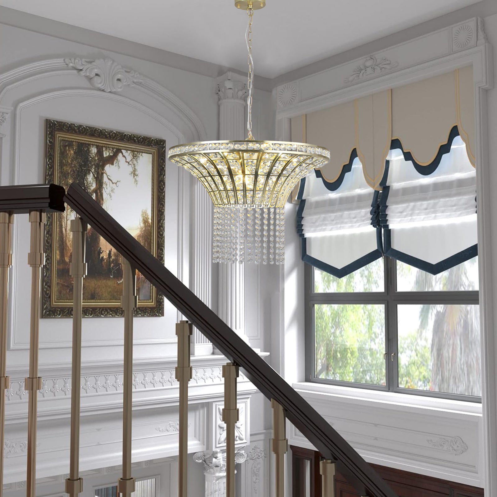 Modern 8-Light Design Crystal Chandelier with Elegant Placer Gold + Clear K9 Crystal