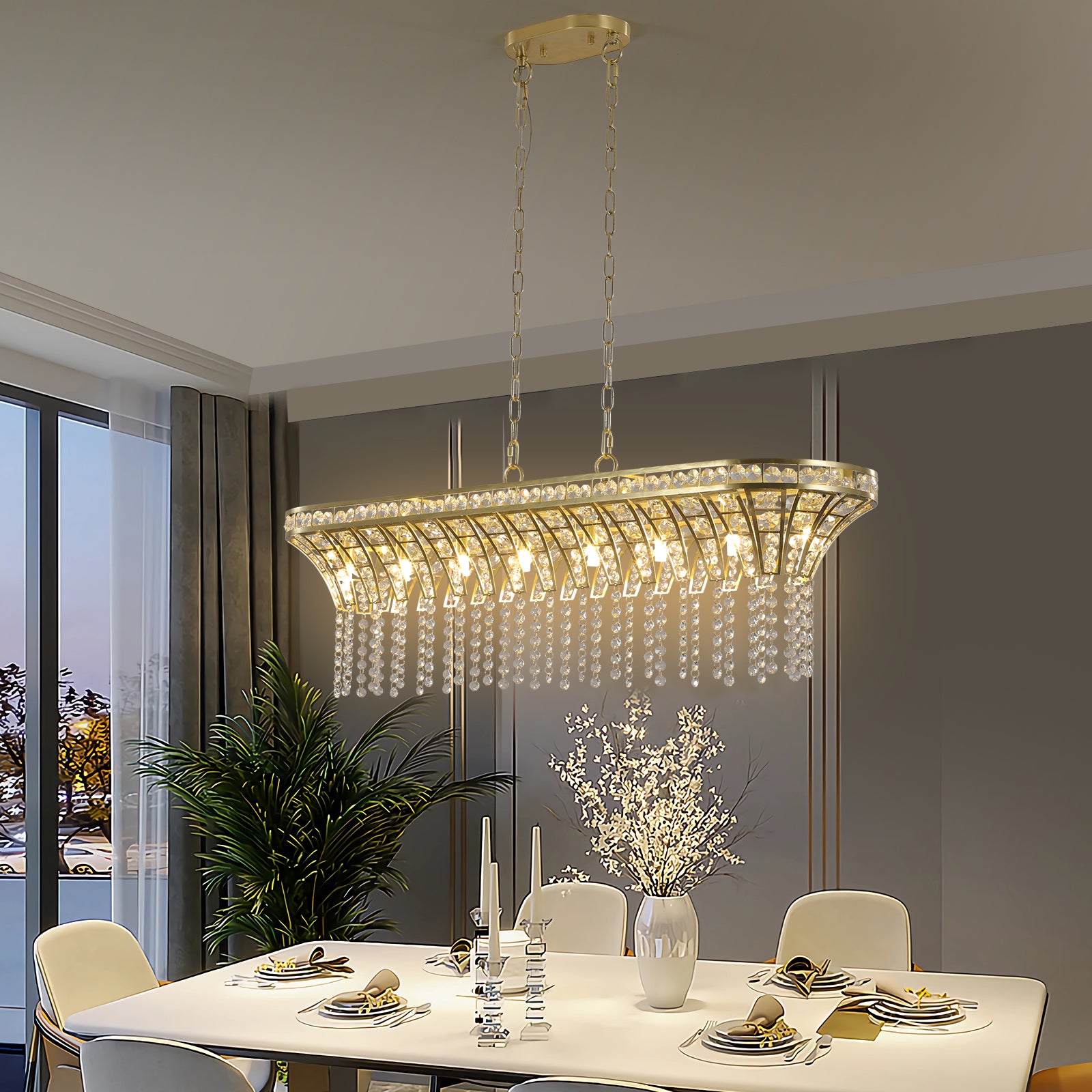 40'' Modern 8-Light Crystal Chandelier Gold Pendant Lights for Living Room in Placer Gold