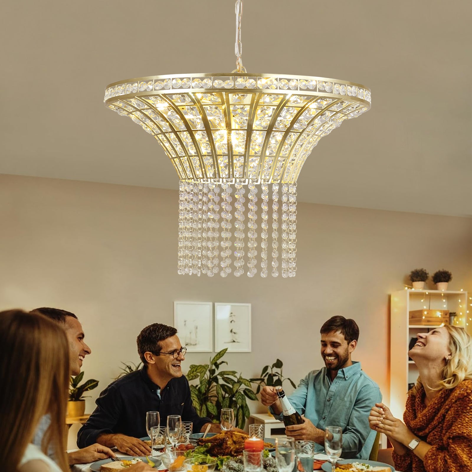 Modern 8-Light Design Crystal Chandelier with Elegant Placer Gold + Clear K9 Crystal