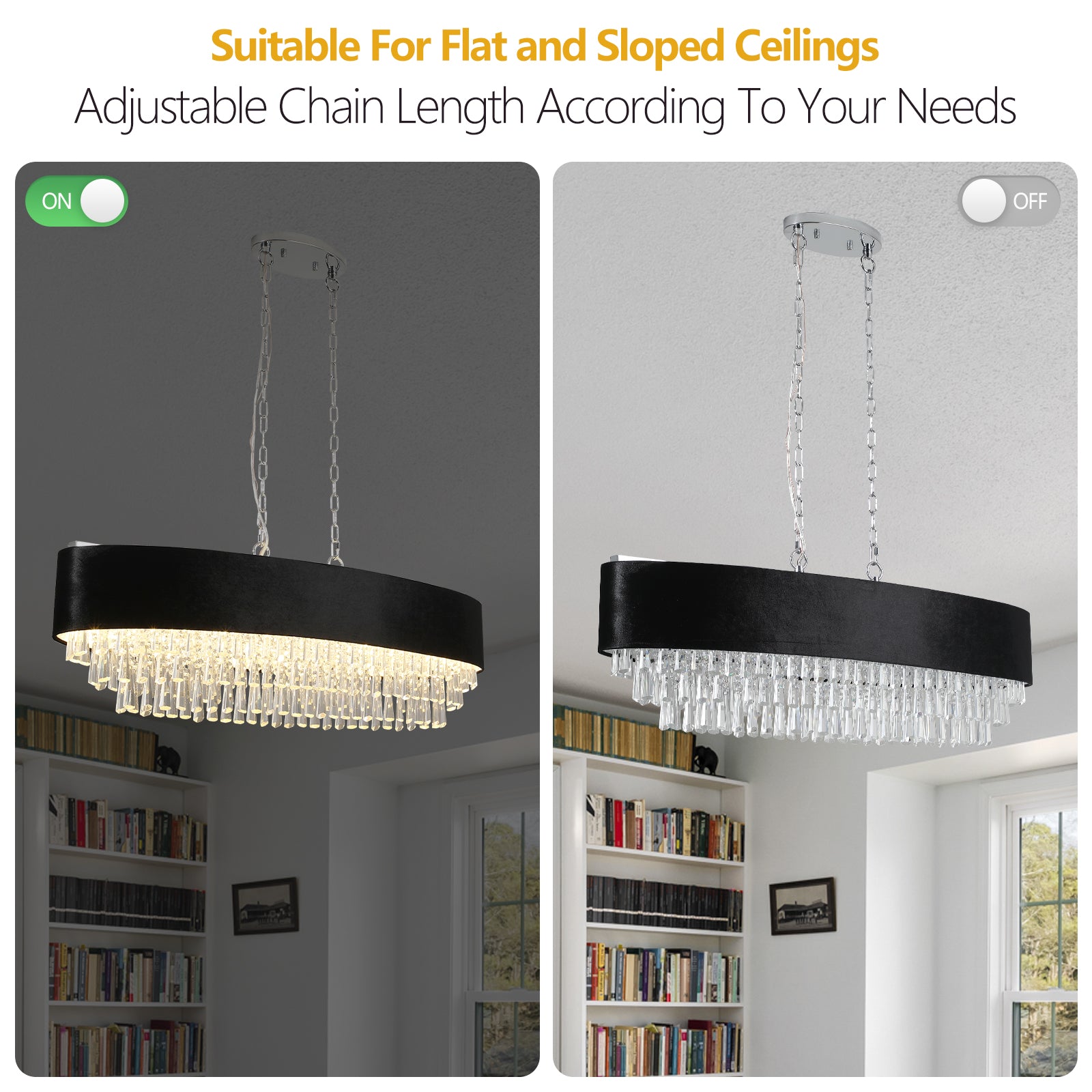 40'' Modern Crystal Chandelier for Living-Room Cristal Lamp Luxury in Chrome & Black