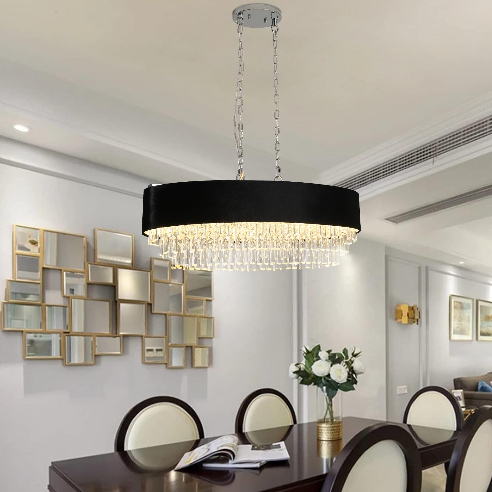 40'' Modern Crystal Chandelier for Living-Room Cristal Lamp Luxury in Chrome & Black