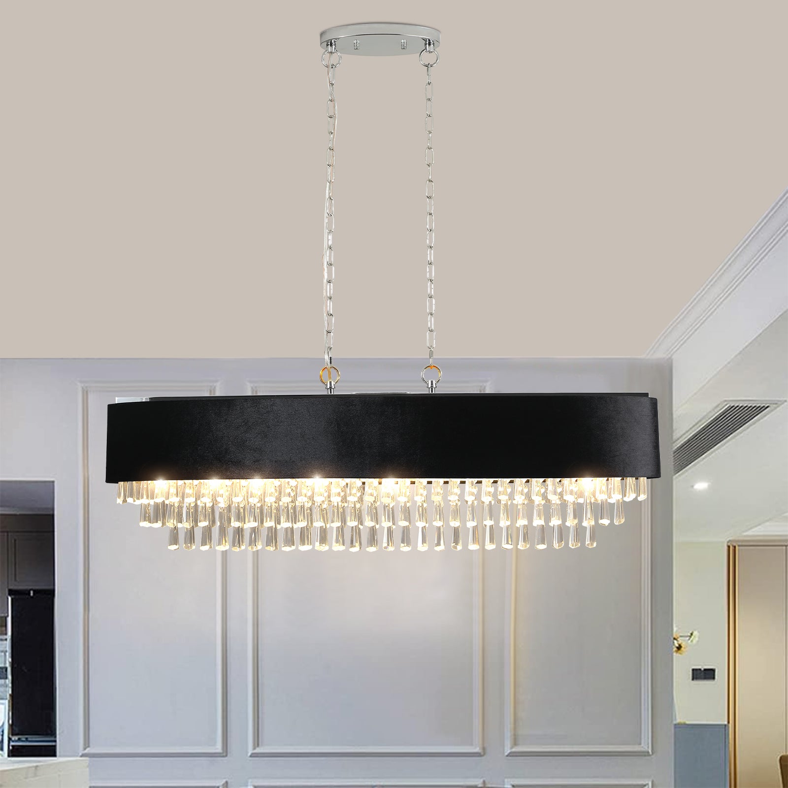 40'' Modern Crystal Chandelier for Living-Room Cristal Lamp Luxury in Chrome & Black