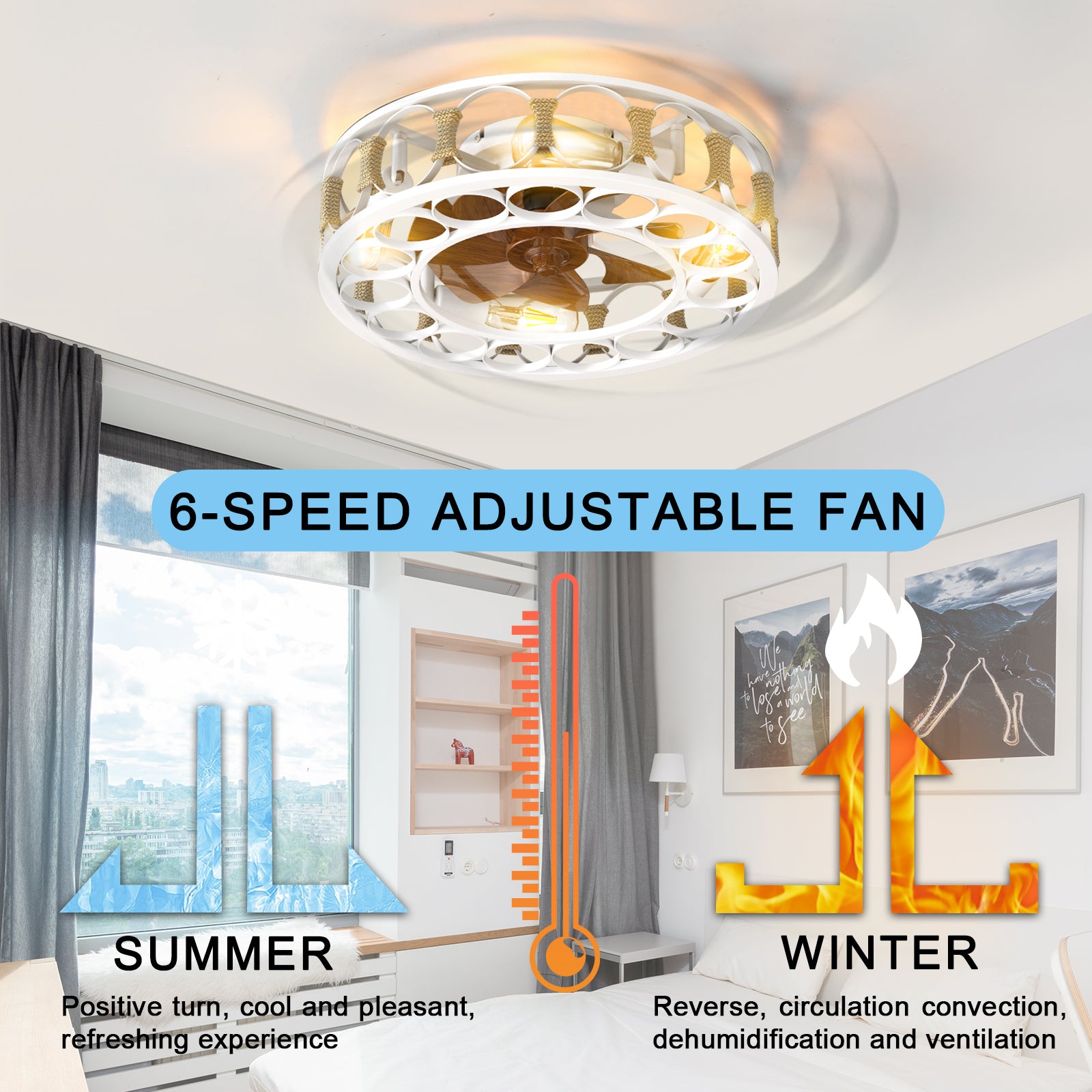 Nordic 20" LED Ceiling Fans Light With 7-Blades Reversible Blades with Remote Control