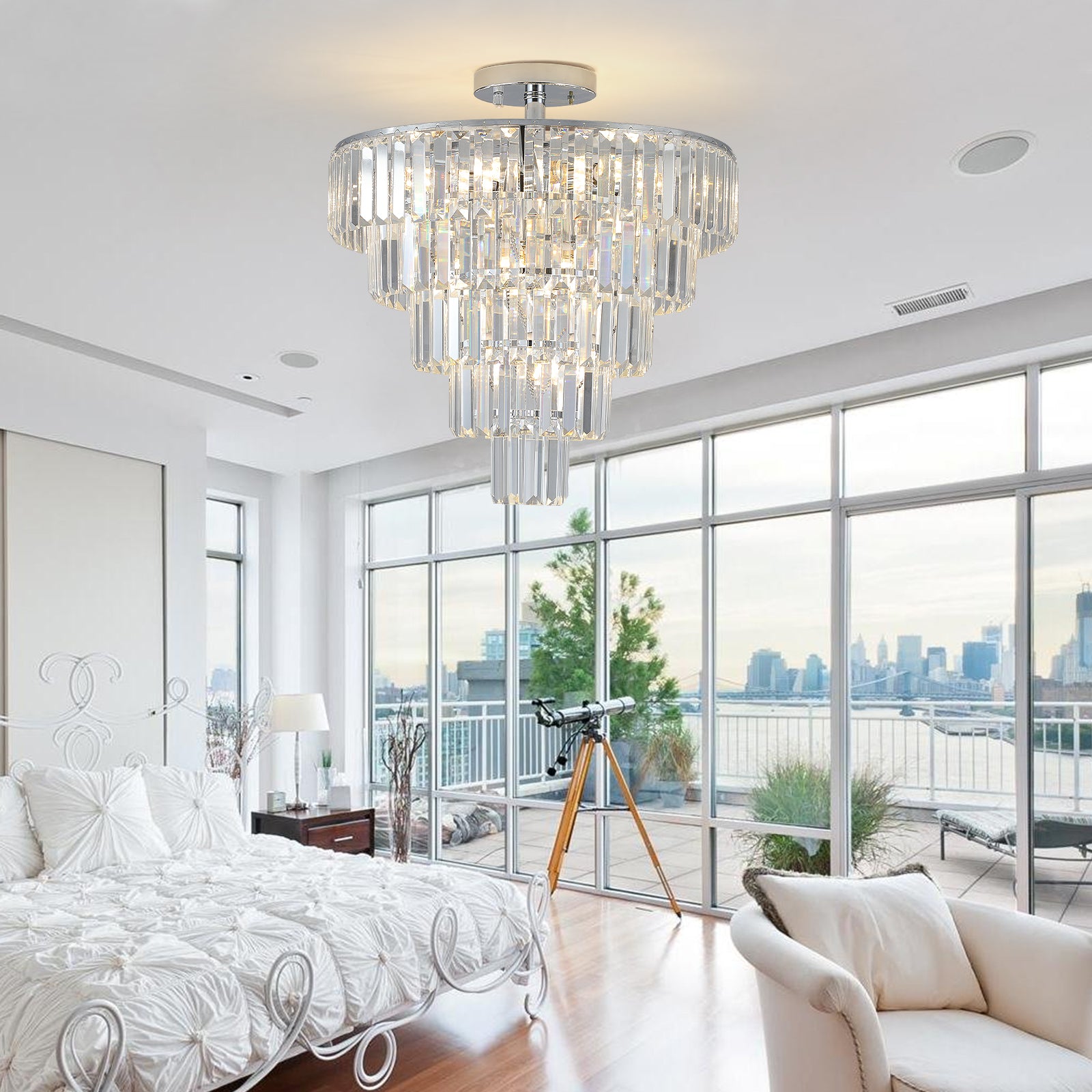 Modern Style 10-light Chandelier Large Crystal Chandelier In White Chrome