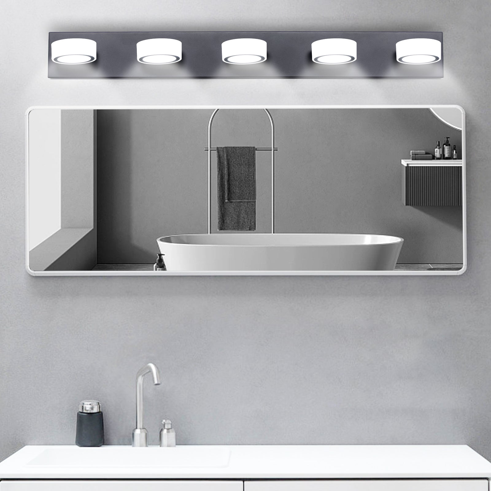 Modern 5-Light Vanity Lights Fixtures Over Mirror Bath Wall Lighting In Black