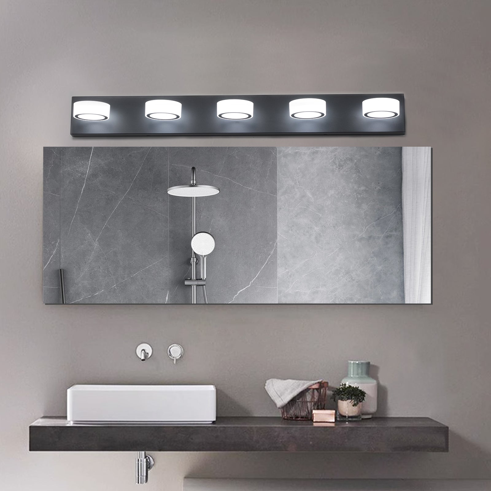 Modern 5-Light Vanity Lights Fixtures Over Mirror Bath Wall Lighting In Black