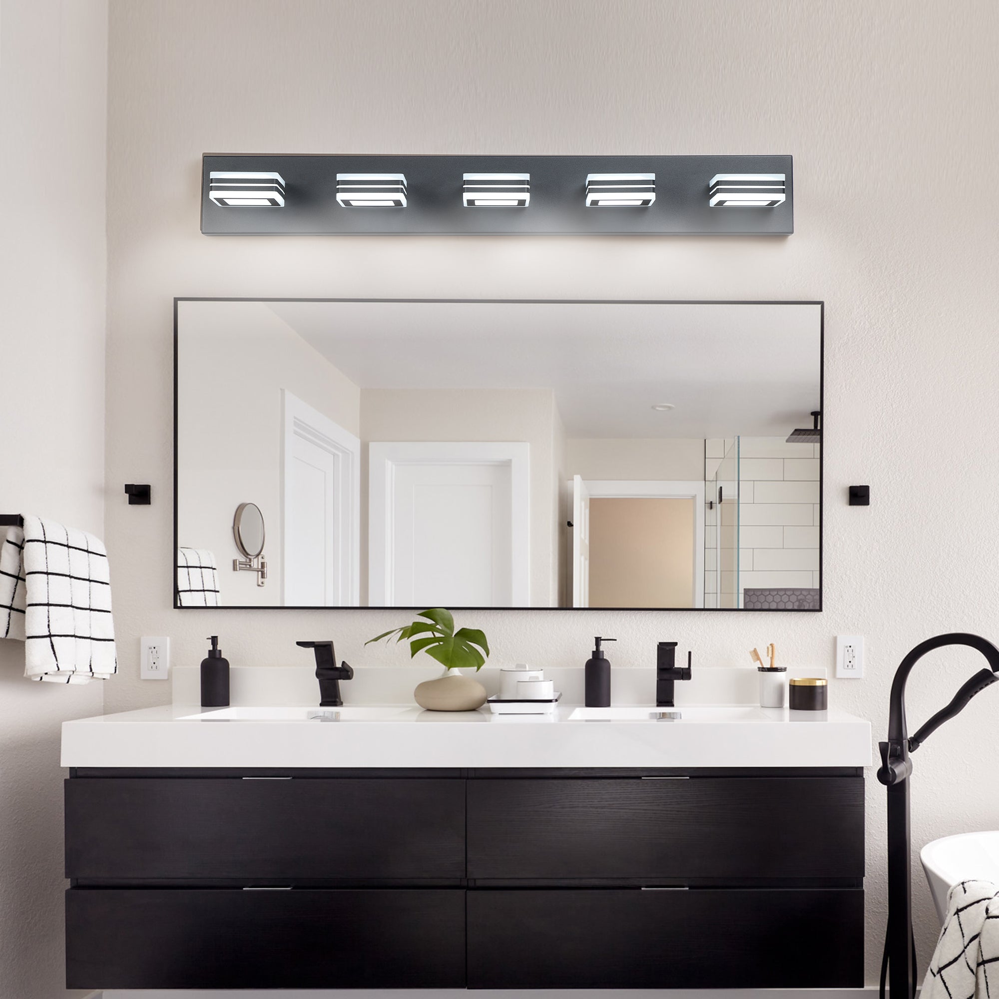 Minimalism 5-Lights Acrylic Bathroom Vanity Lights Over Mirror Matte Black&White