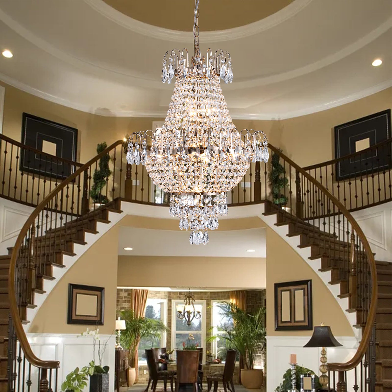 Modern Tiered Crystal LED Chandelier Luxury Ceiling Lighting in French Gold