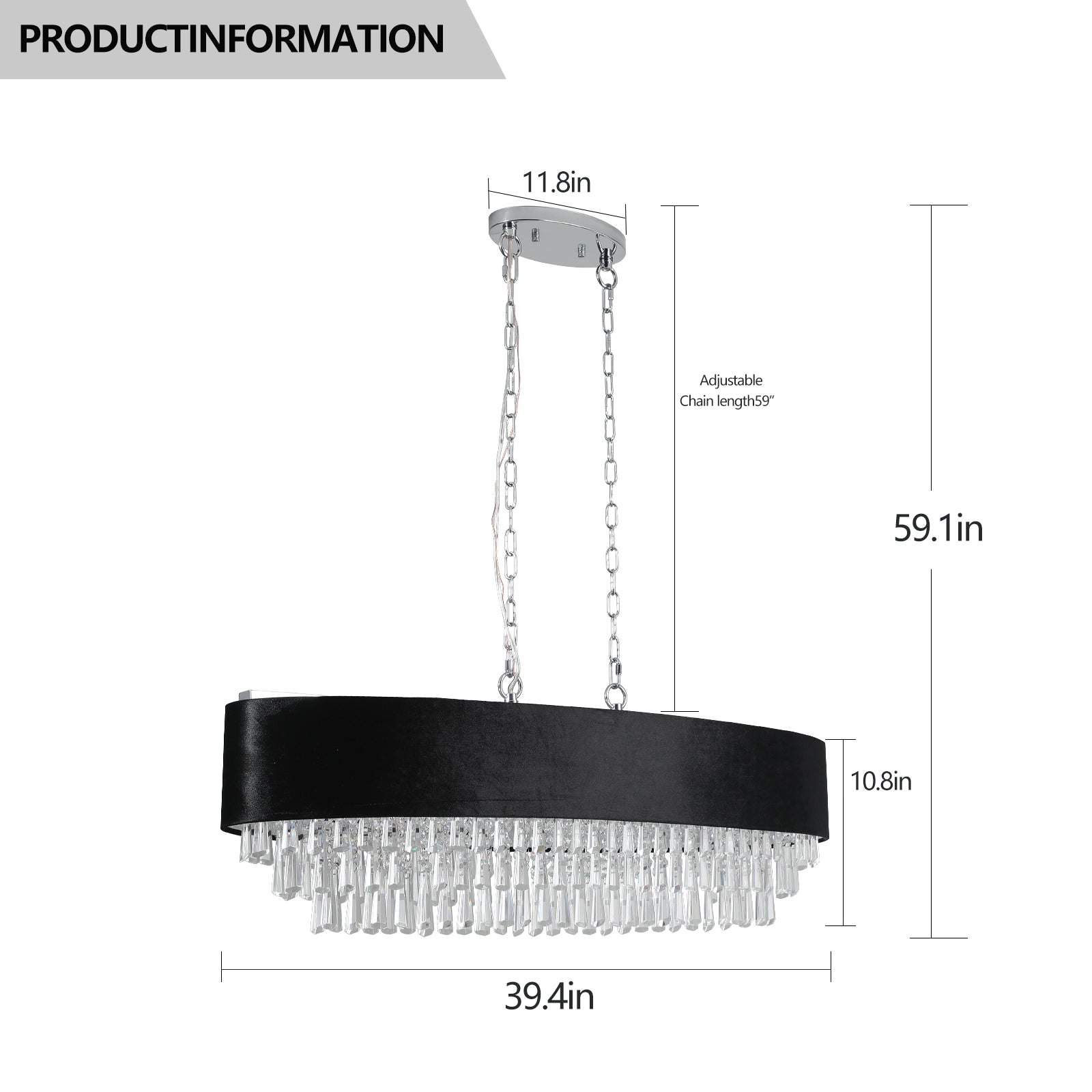 40'' Modern Crystal Chandelier for Living-Room Cristal Lamp Luxury in Chrome & Black