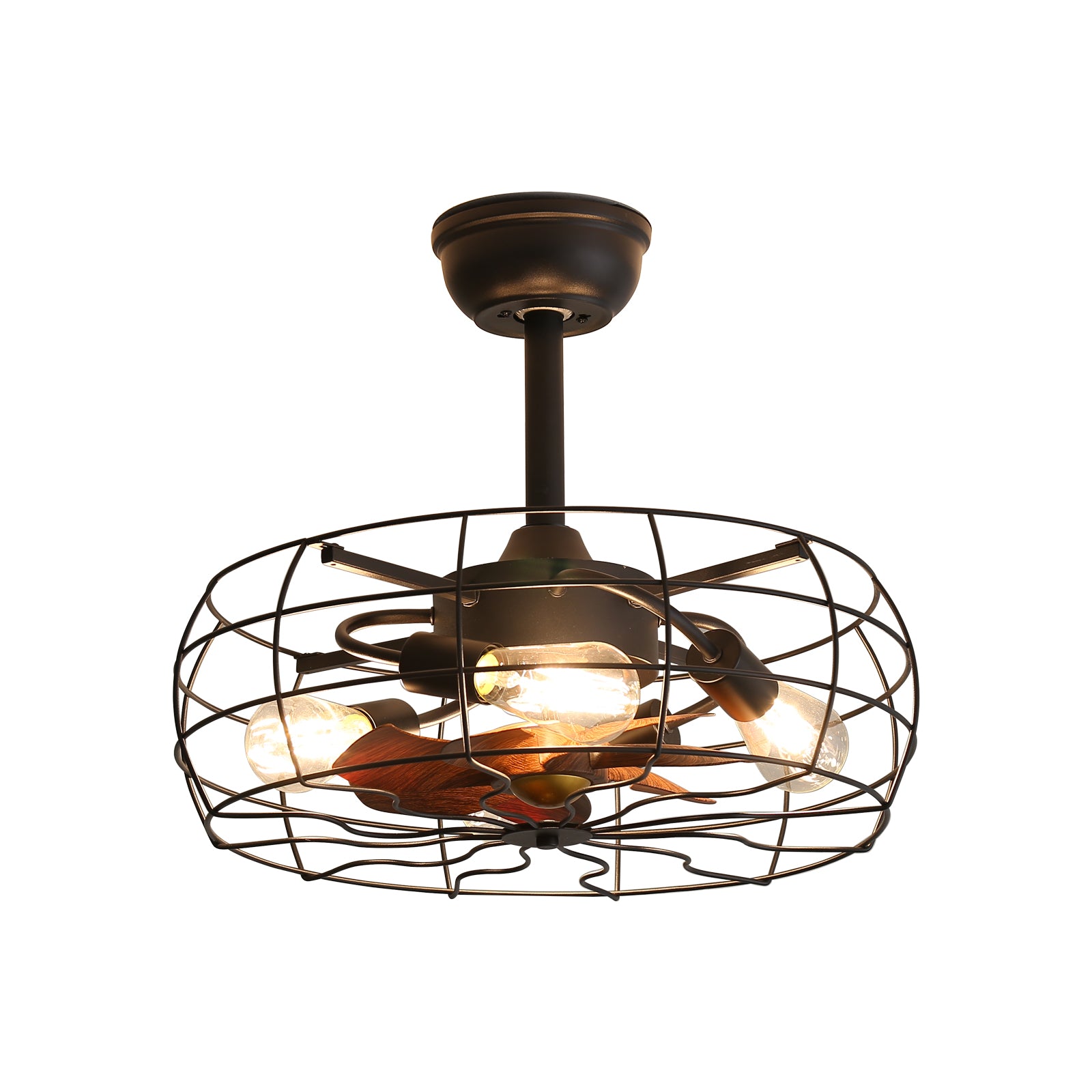 Modern 19'' Cage Retro Ceiling Fan with Lights - Vintage Industrial Design