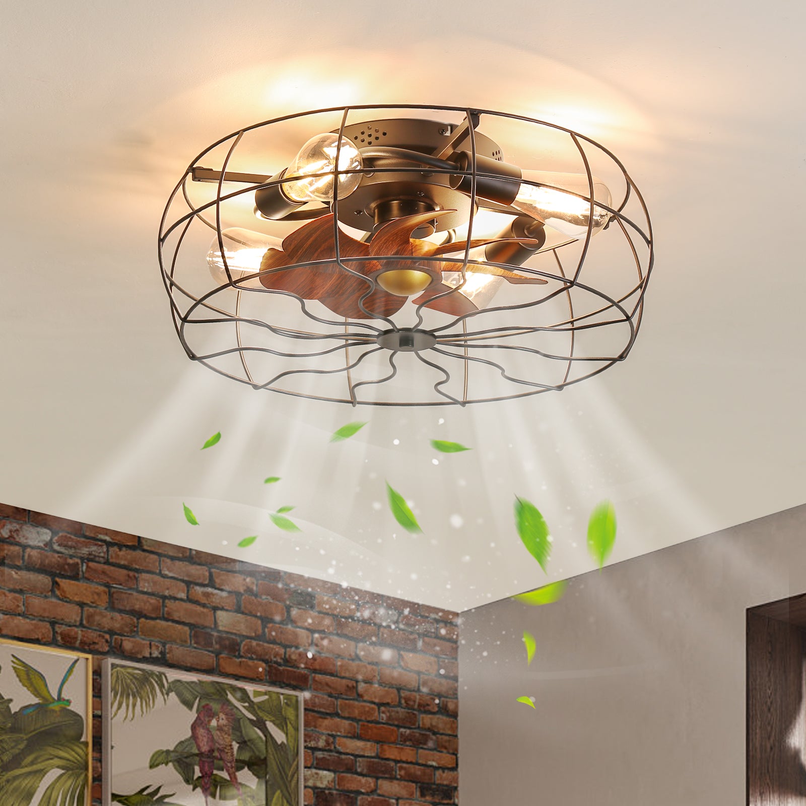 Low Profile 19'' Rustic Ceiling Fan with Integrated Light - Minimalistic Elegance