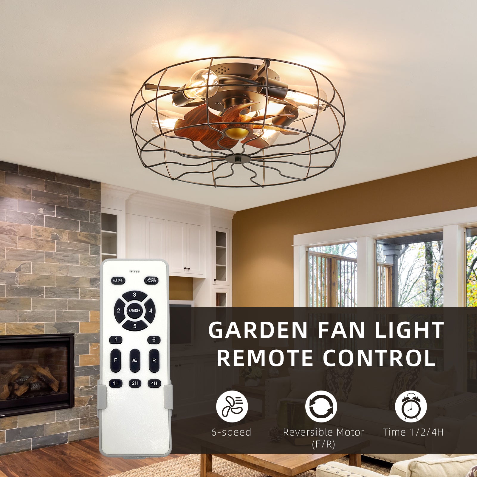 Low Profile 19'' Rustic Ceiling Fan with Integrated Light - Minimalistic Elegance