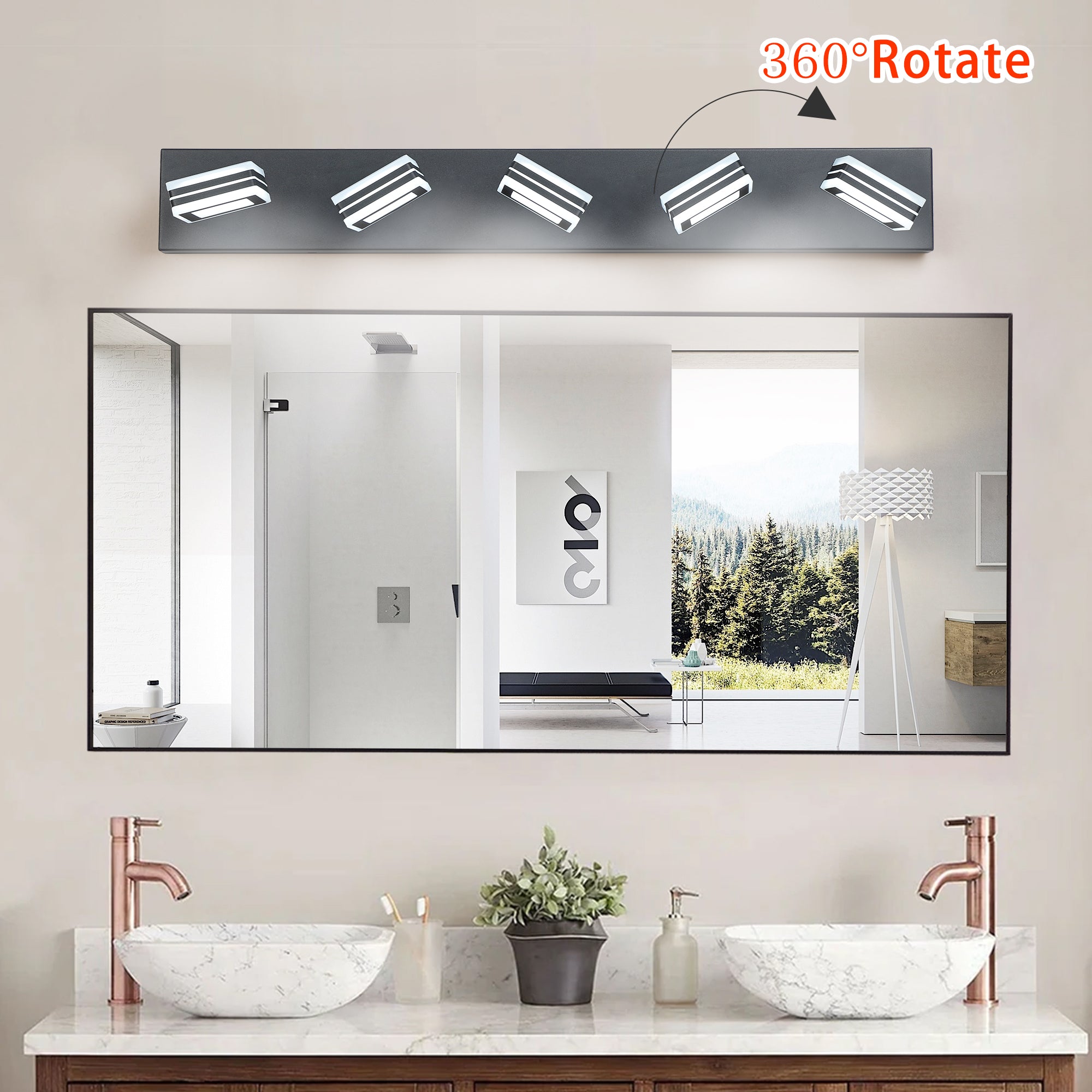 Minimalism 5-Lights Acrylic Bathroom Vanity Lights Over Mirror Matte Black&White