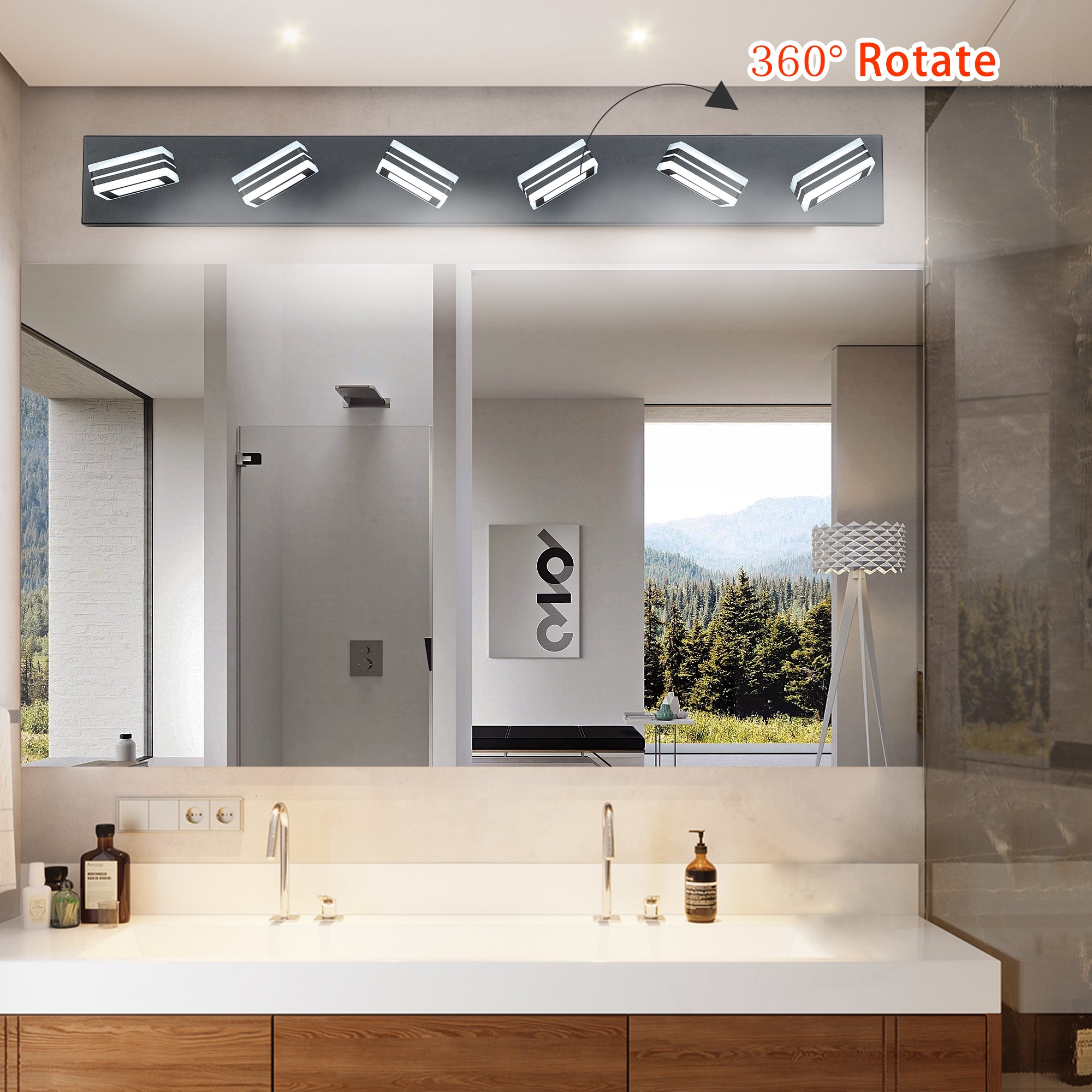 Minimalism 6-Lights Acrylic Bathroom Vanity Lights Over Mirror Matte Black&White