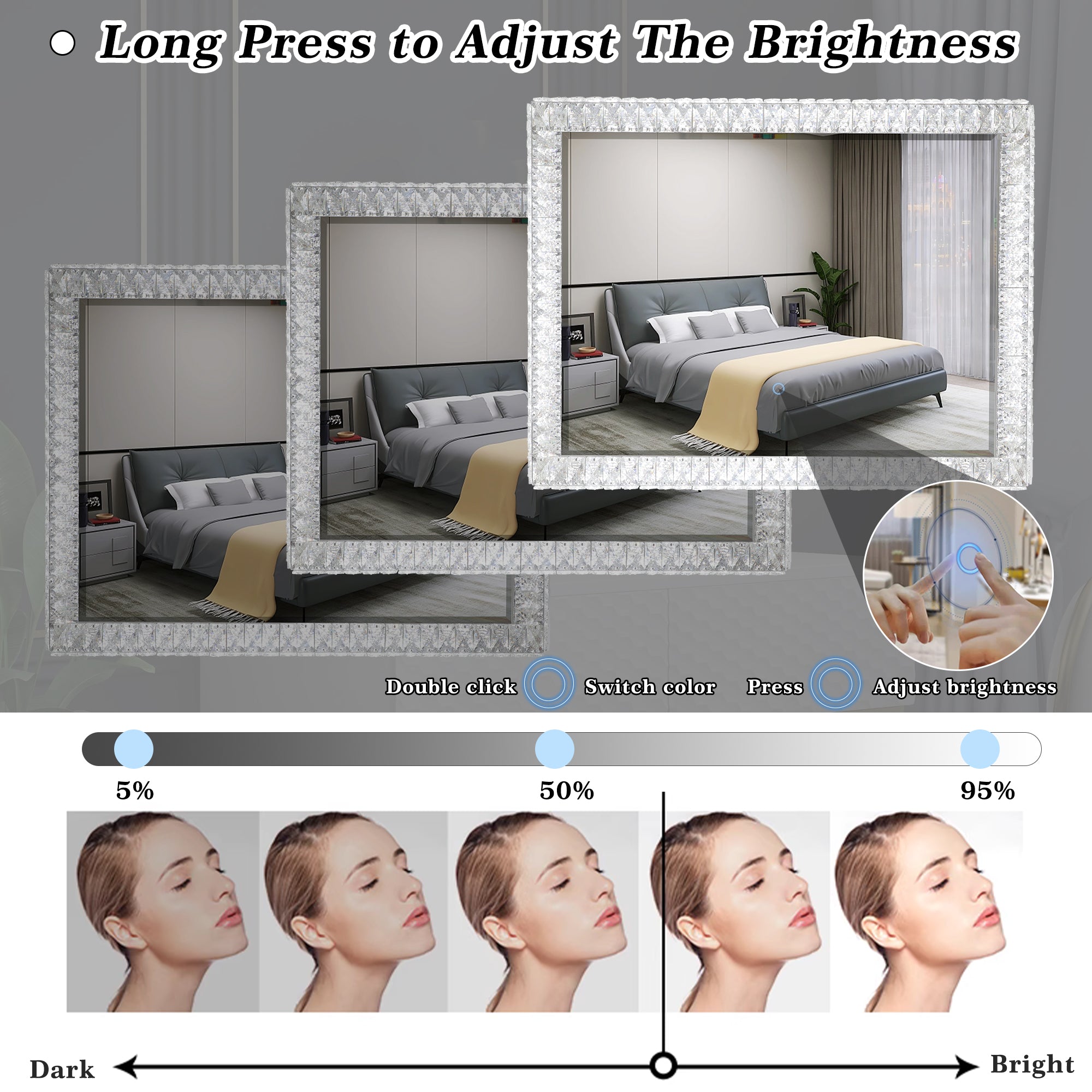 35''x27''  LED Mirror Rectangle LED Wall-Mounted Dressing In Clear