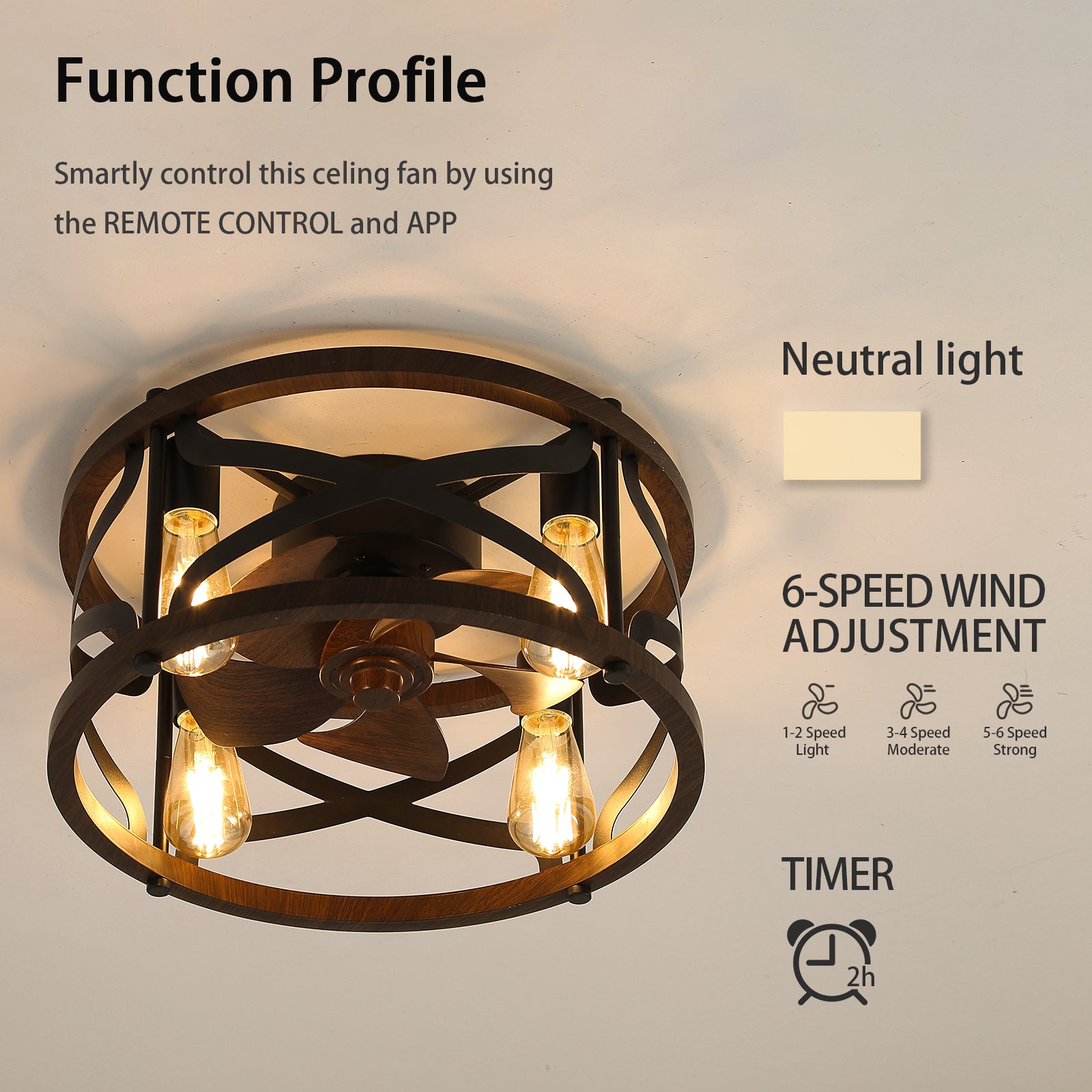 Modern 18'' Caged Ceiling Fan with Lights and Remote Control - Smart Home