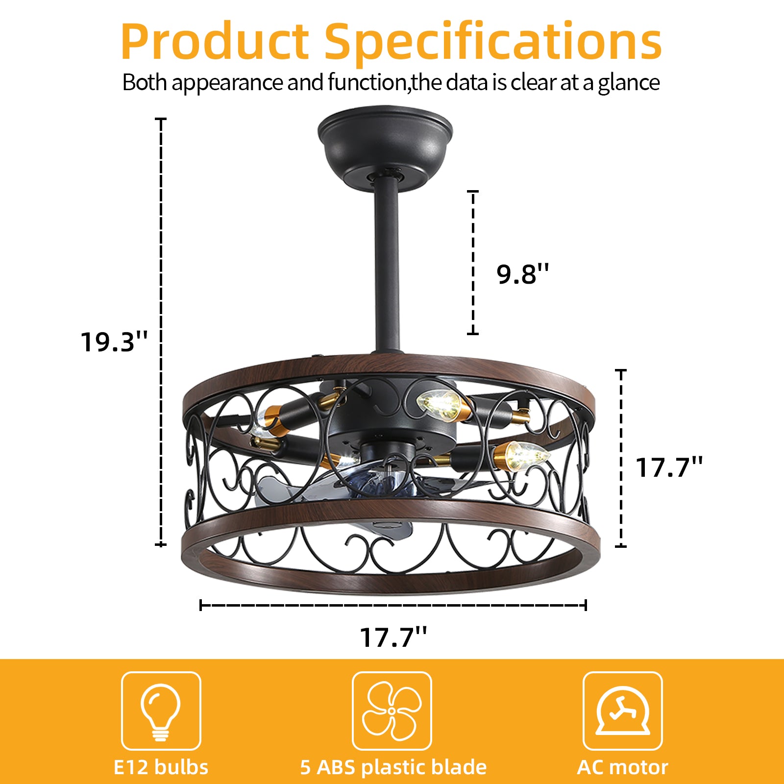 Modern Style 18'' Smart Caged Ceiling Fan with Lights and Remote Control