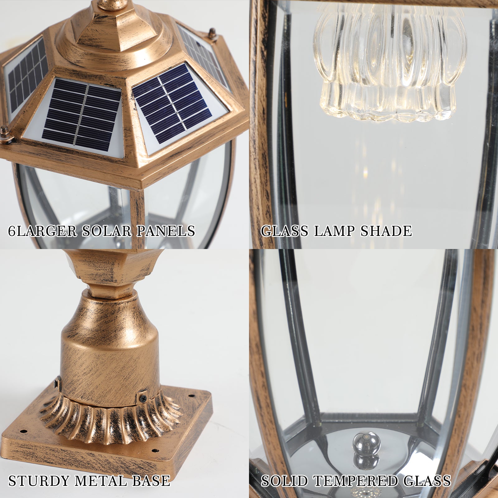 Retro Gold Solar Column Headlights with Dimmable LED - Set of 2