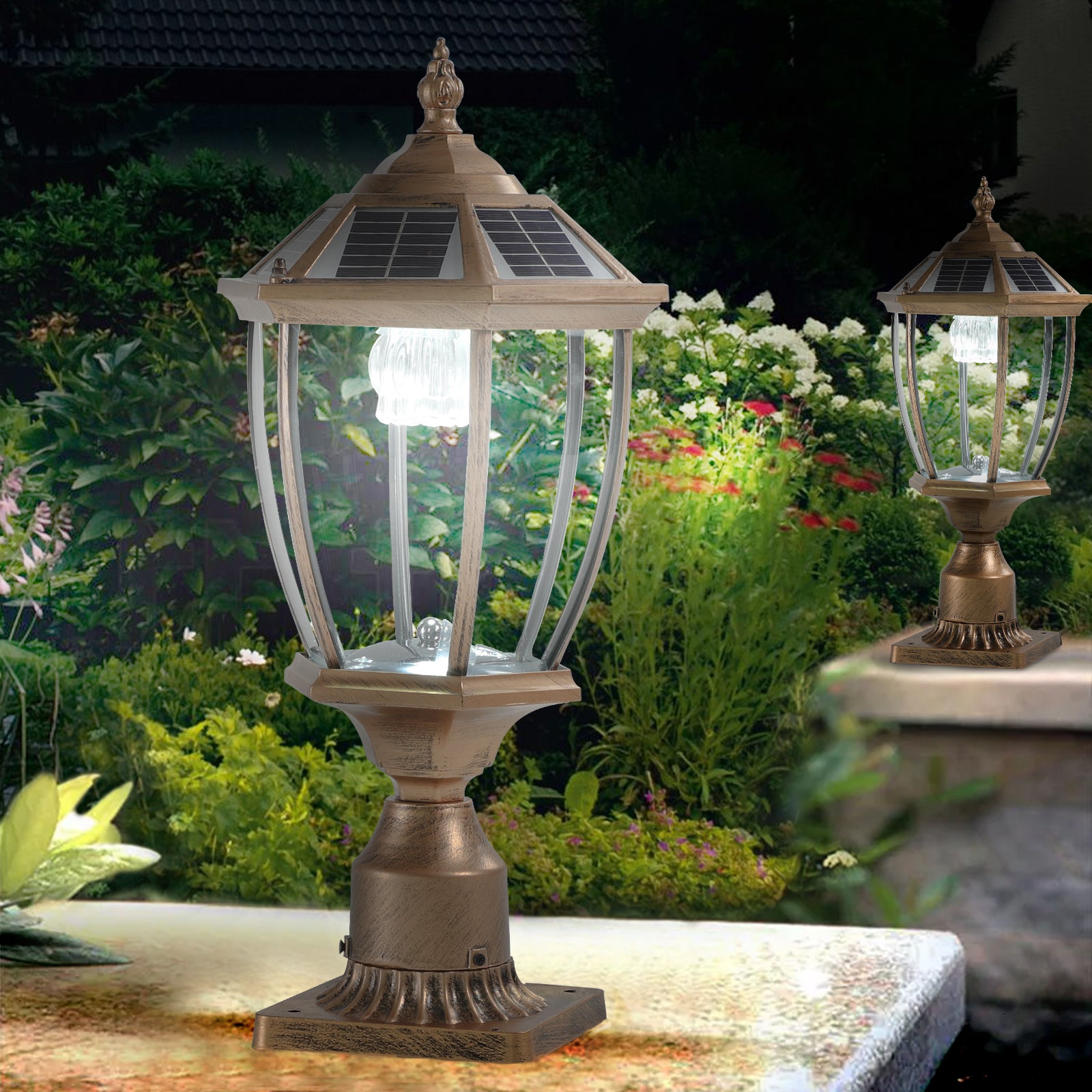 Retro Gold Solar Column Headlights with Dimmable LED