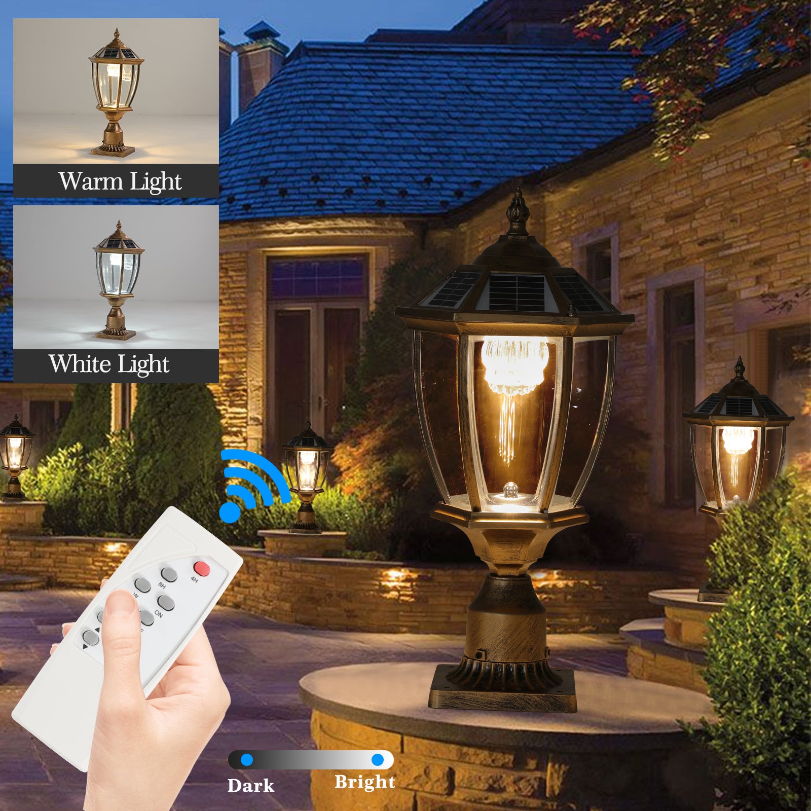 Retro Gold Solar Column Headlights with Dimmable LED