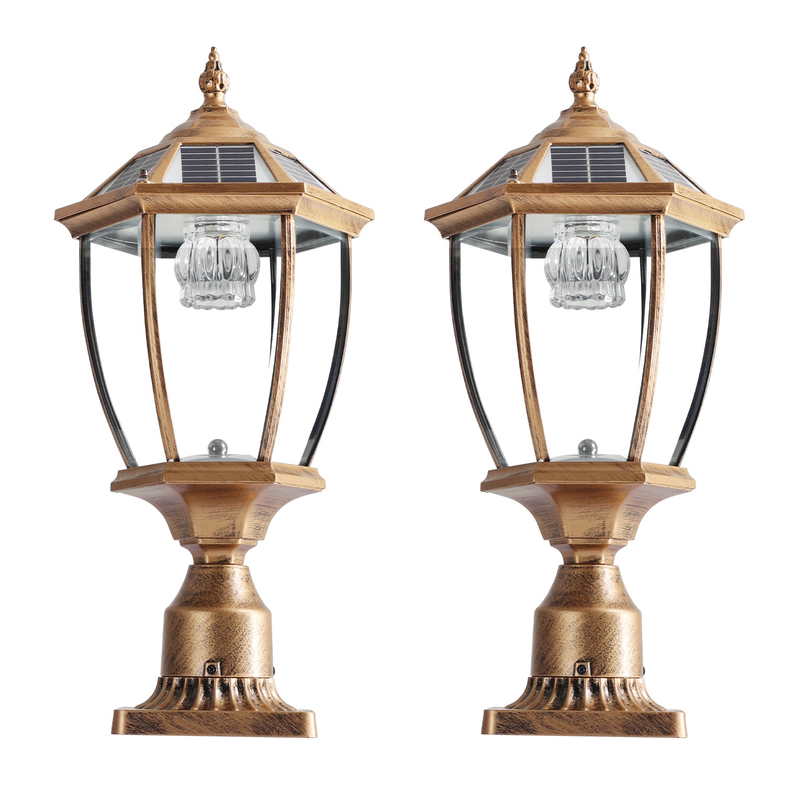 Retro Gold Solar Column Headlights with Dimmable LED - Set of 2