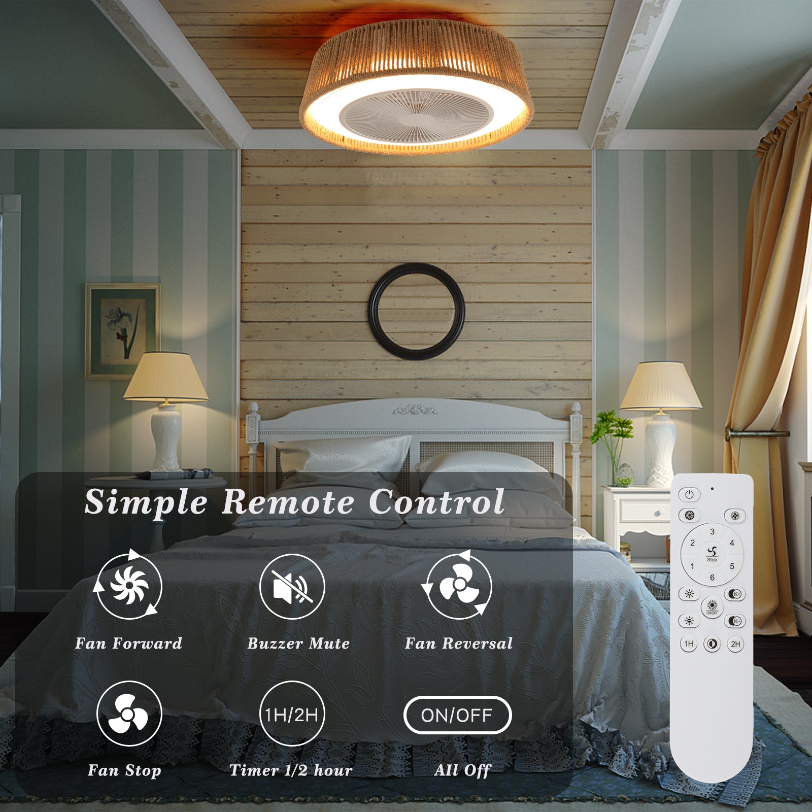 Bohemian style LED Dimmable Ceiling Light With Built-In Fan Remote Control