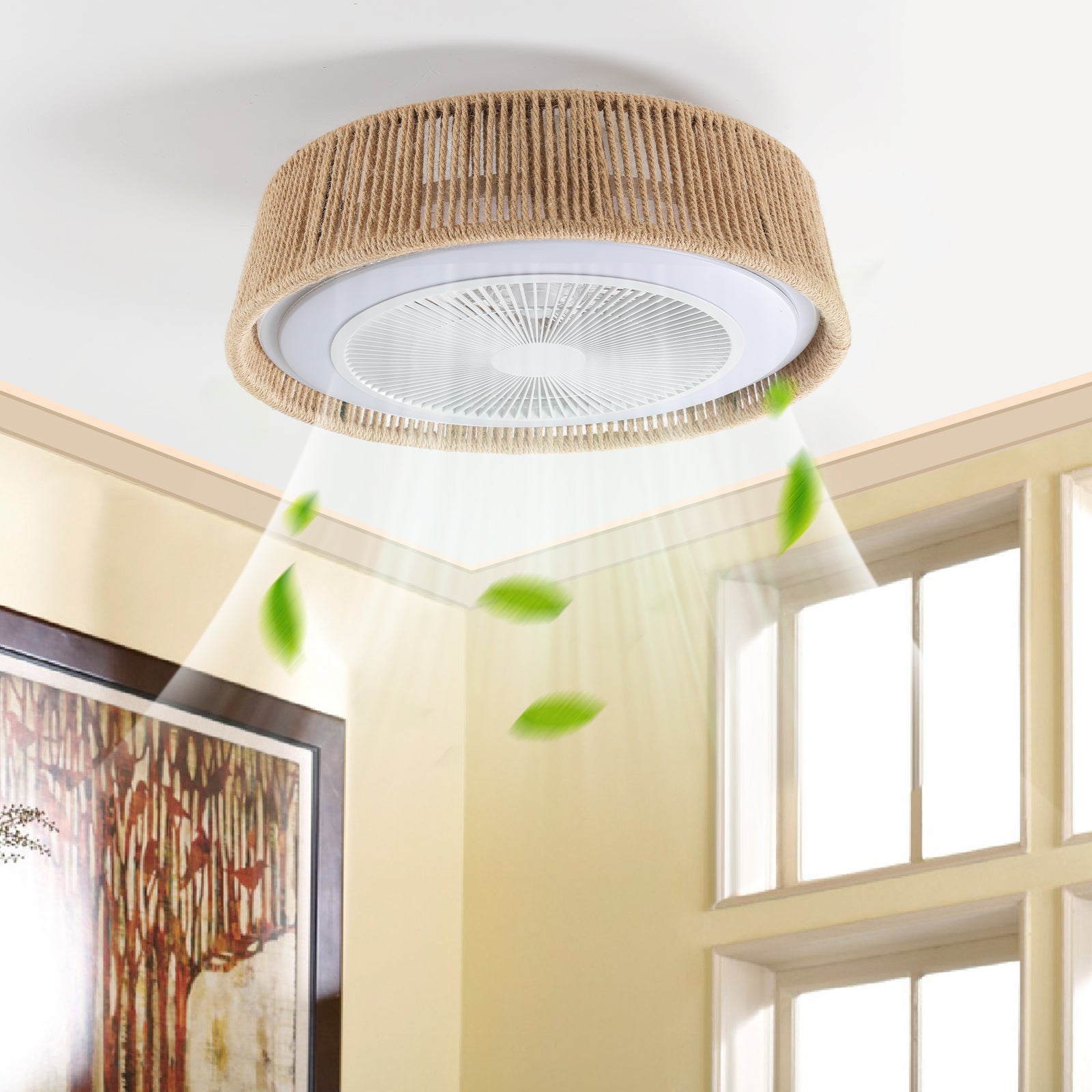 Bohemian style LED Dimmable Ceiling Light With Built-In Fan Remote Control