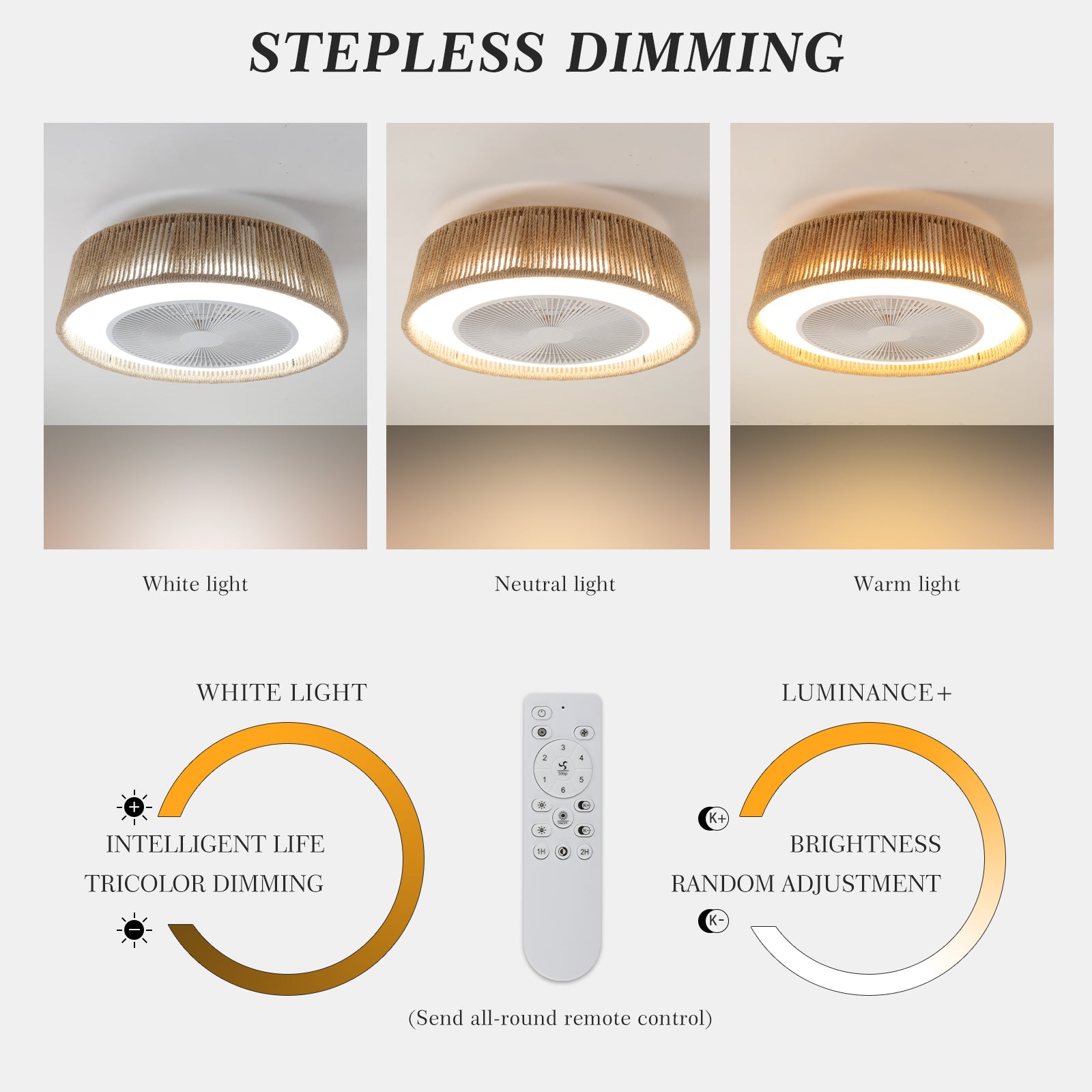 Bohemian style LED Dimmable Ceiling Light With Built-In Fan Remote Control