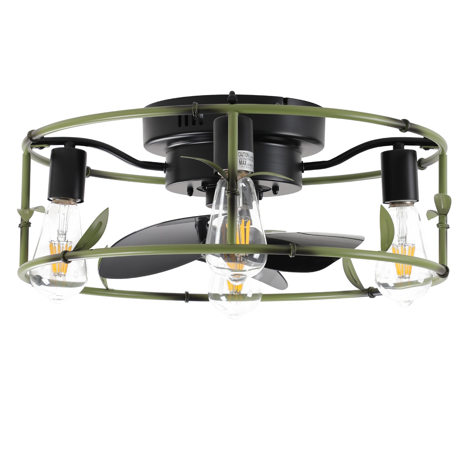 Flush Mount with Lights and Remote Control green Caged Low Profile Ceiling Fan Modern Metal