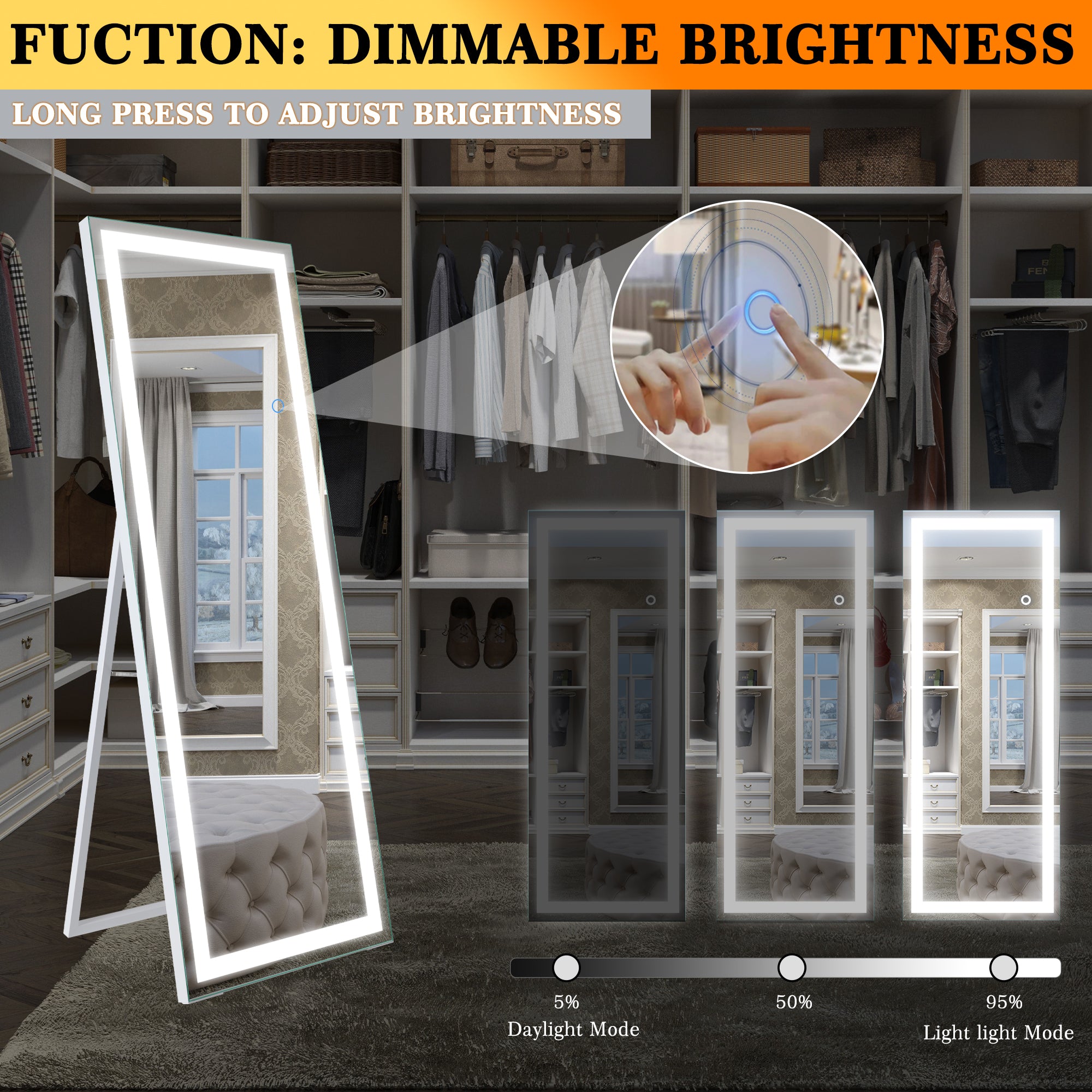 64''x23'' LED Mirror Rectangle LED Wall-Mounted Dressing In Clear