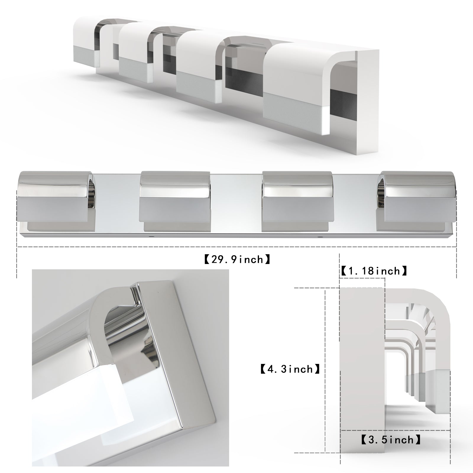 Simple Style 4-Light LED Vanity Lights Over Mirror Bath Wall Lighting Chrome