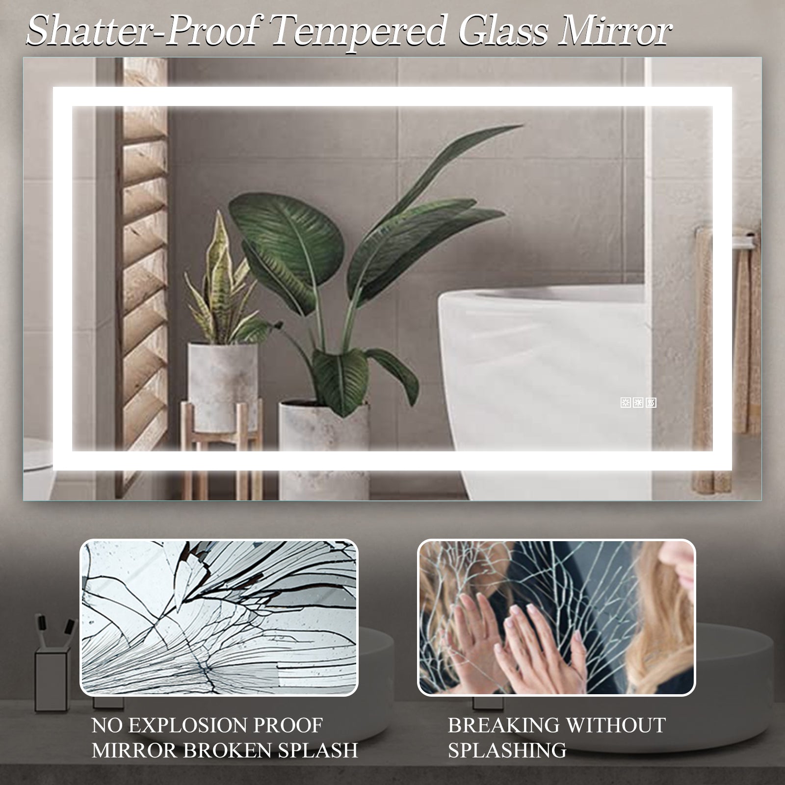 60''x36'' LED Mirror Rectangle LED Wall-Mounted Dressing In Clear