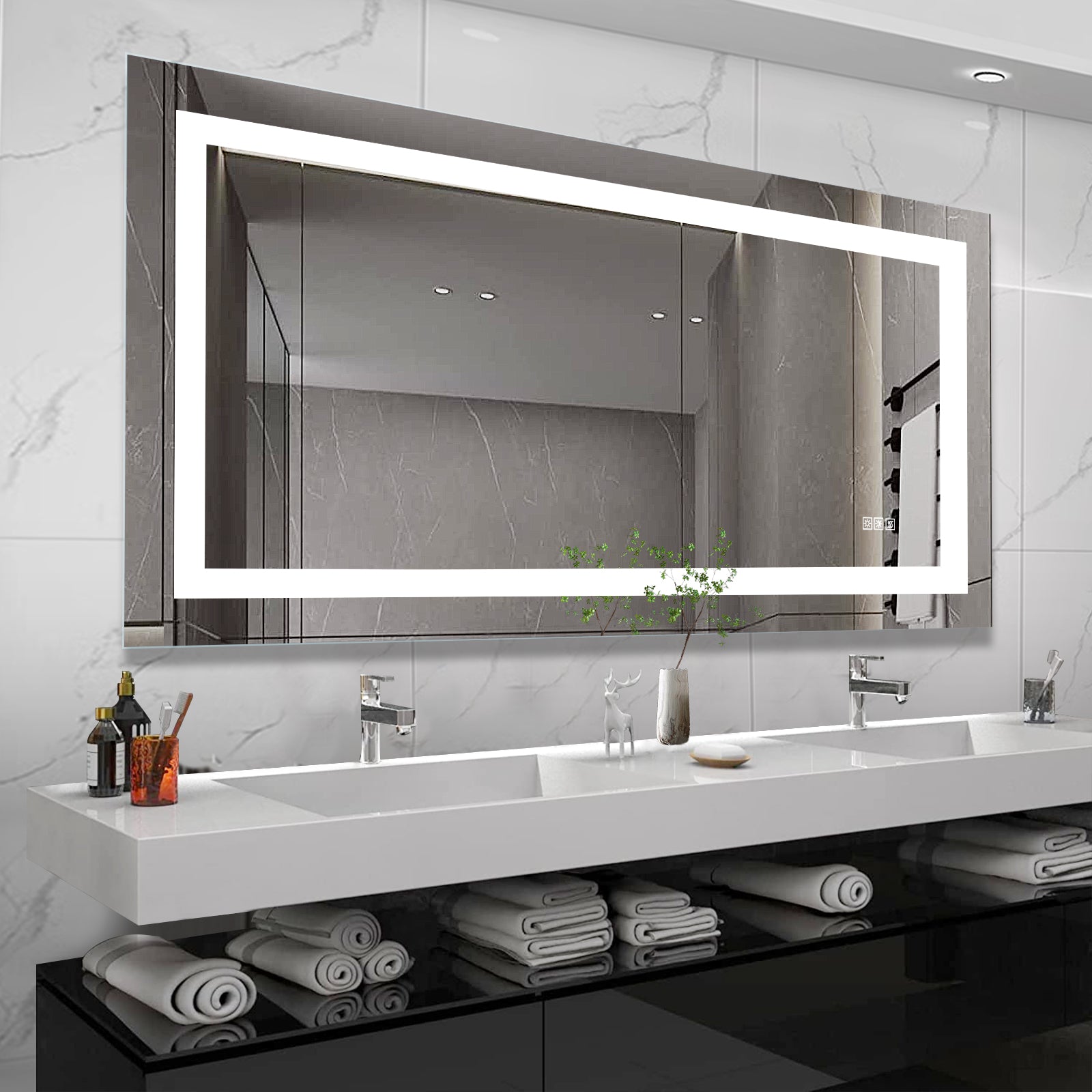 72''x 36'' LED Mirror Rectangle LED Wall-Mounted Dressing In Clear