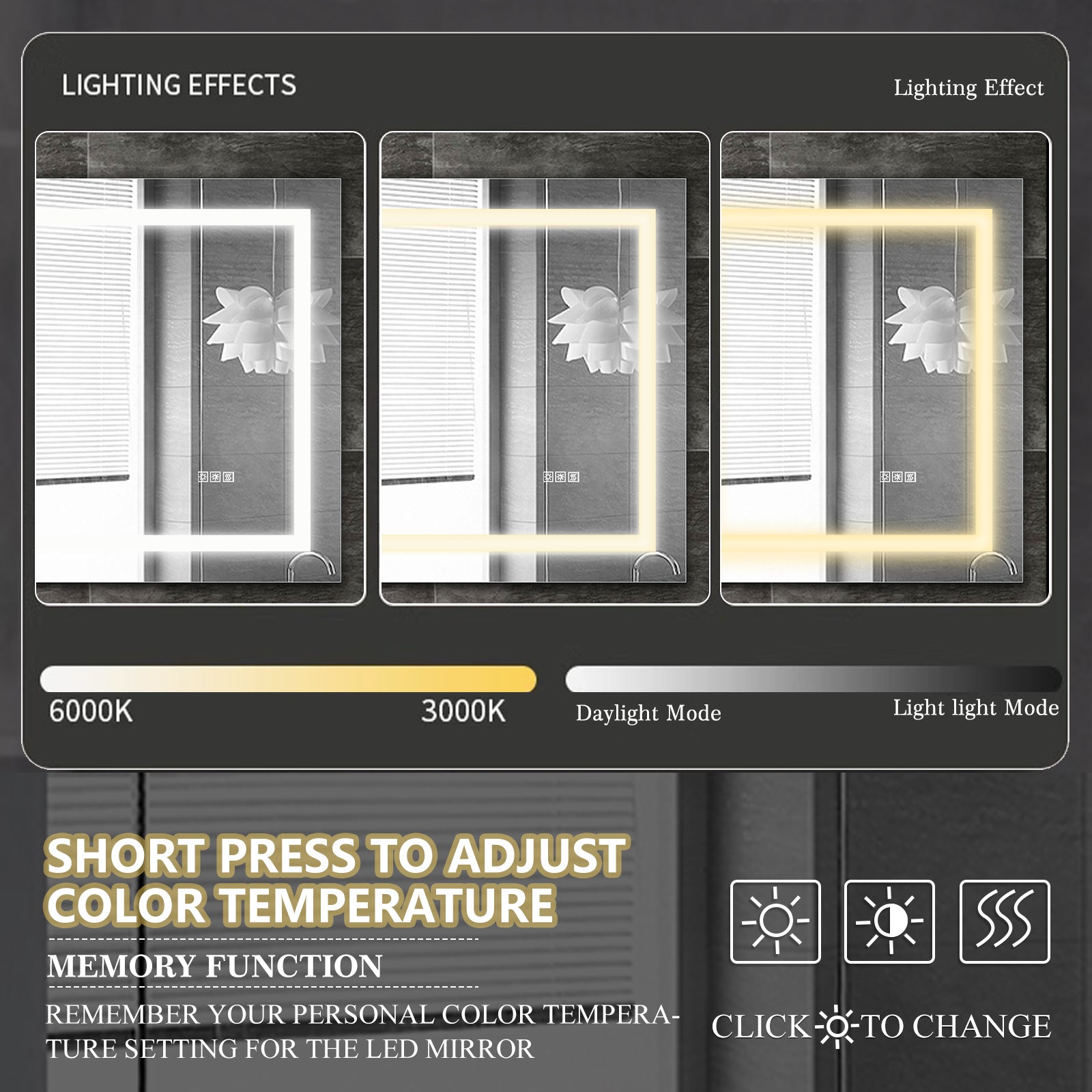 60''x32'' LED Mirror Rectangle LED Wall-Mounted Dressing In Clear