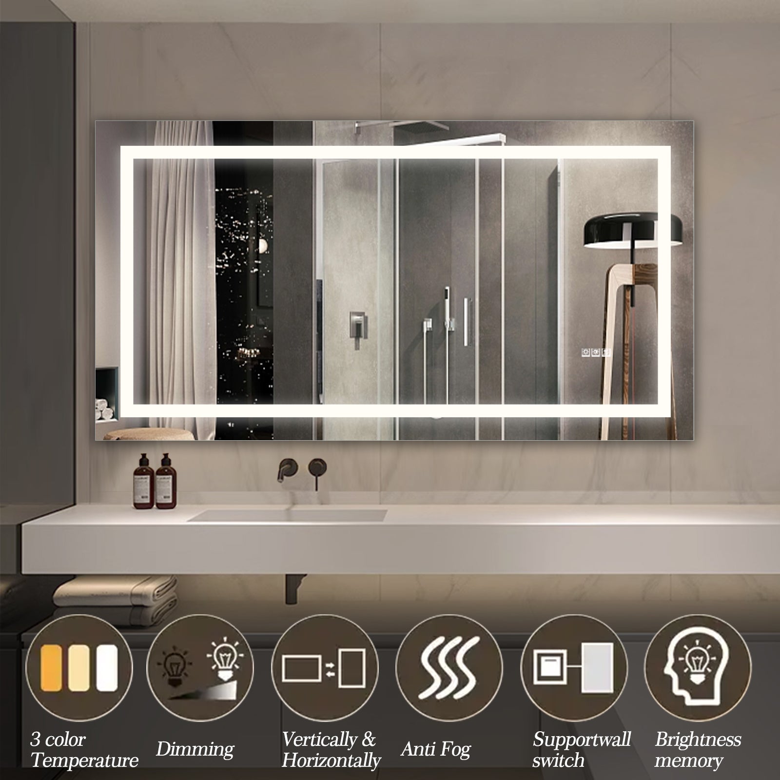 60''x32'' LED Mirror Rectangle LED Wall-Mounted Dressing In Clear