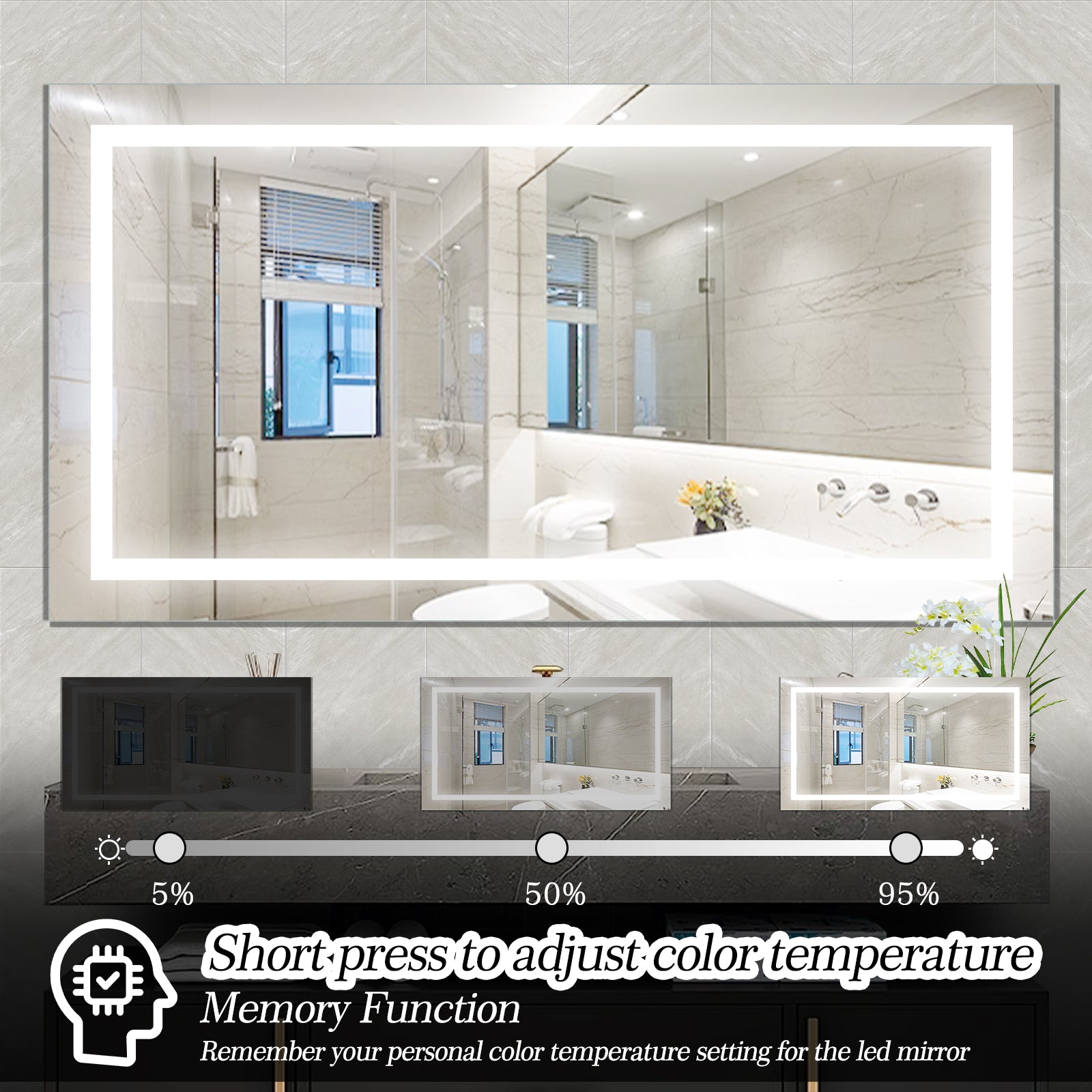 60''x32'' LED Mirror Rectangle LED Wall-Mounted Dressing In Clear