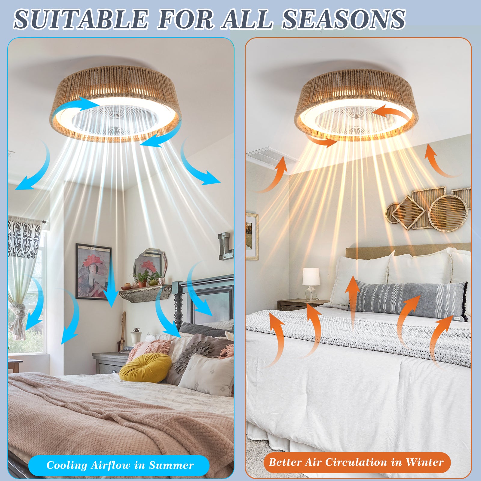 Bohemian style LED Dimmable Ceiling Light With Built-In Fan Remote Control