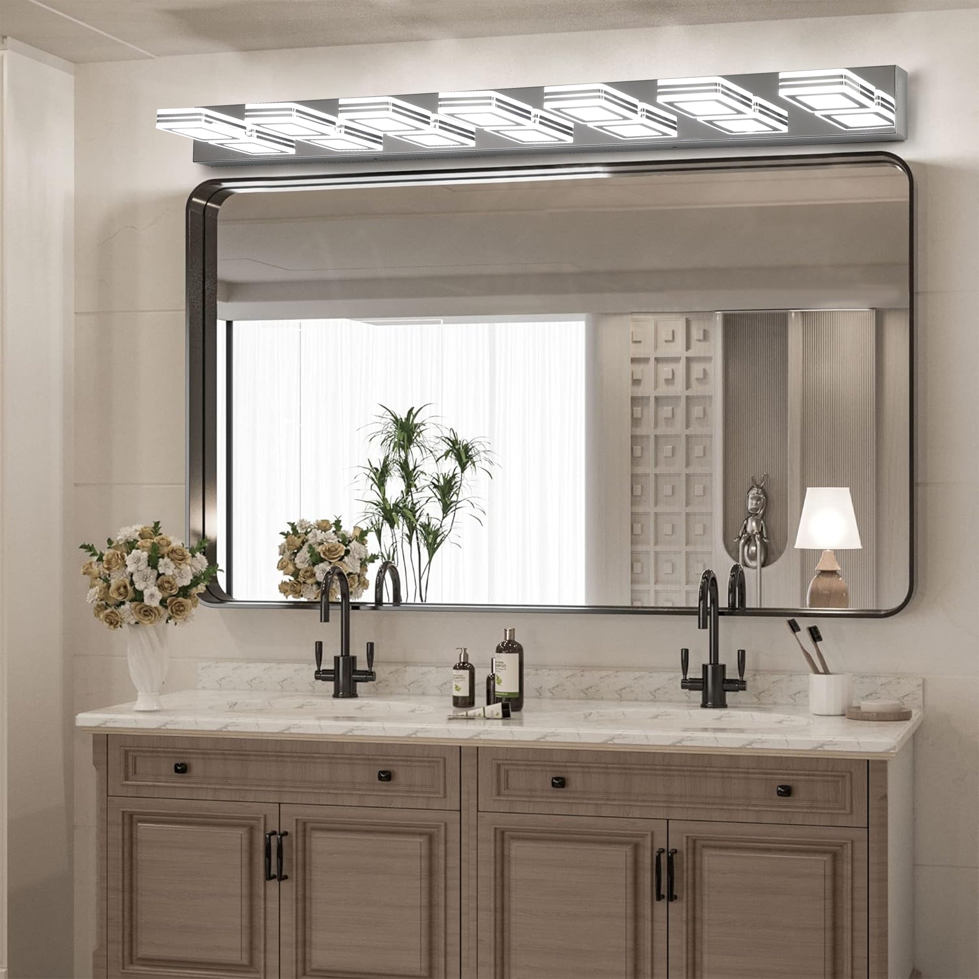 LED Modern Chrome Makeup Light - 7-Lights Acrylic Vanity Mirror Lighting