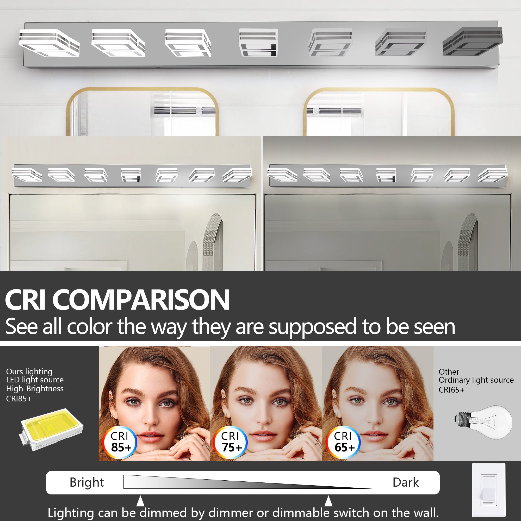 LED Modern Chrome Makeup Light - 7-Lights Acrylic Vanity Mirror Lighting