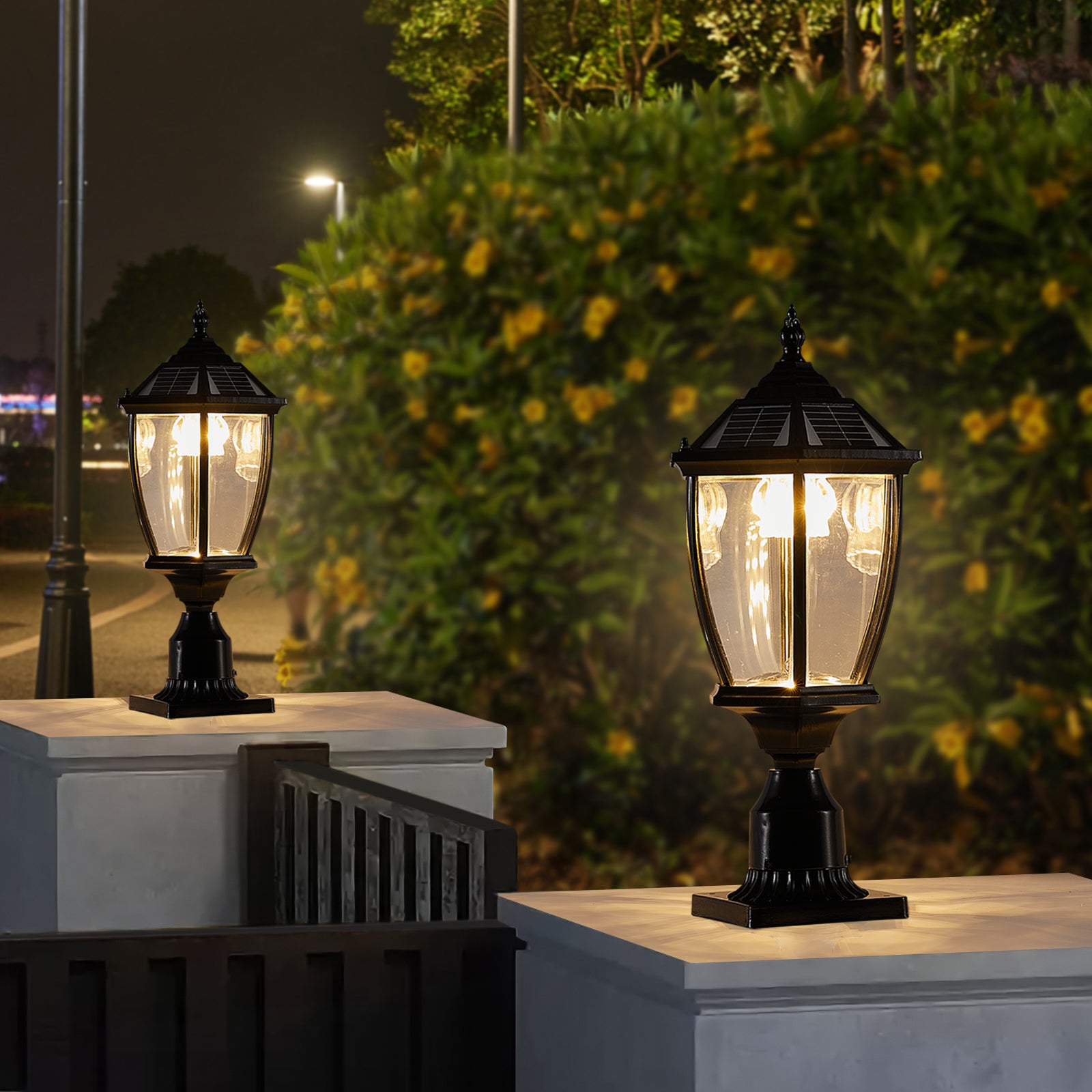 Modern Solar Column Headlights With Dimmable LED In Balck