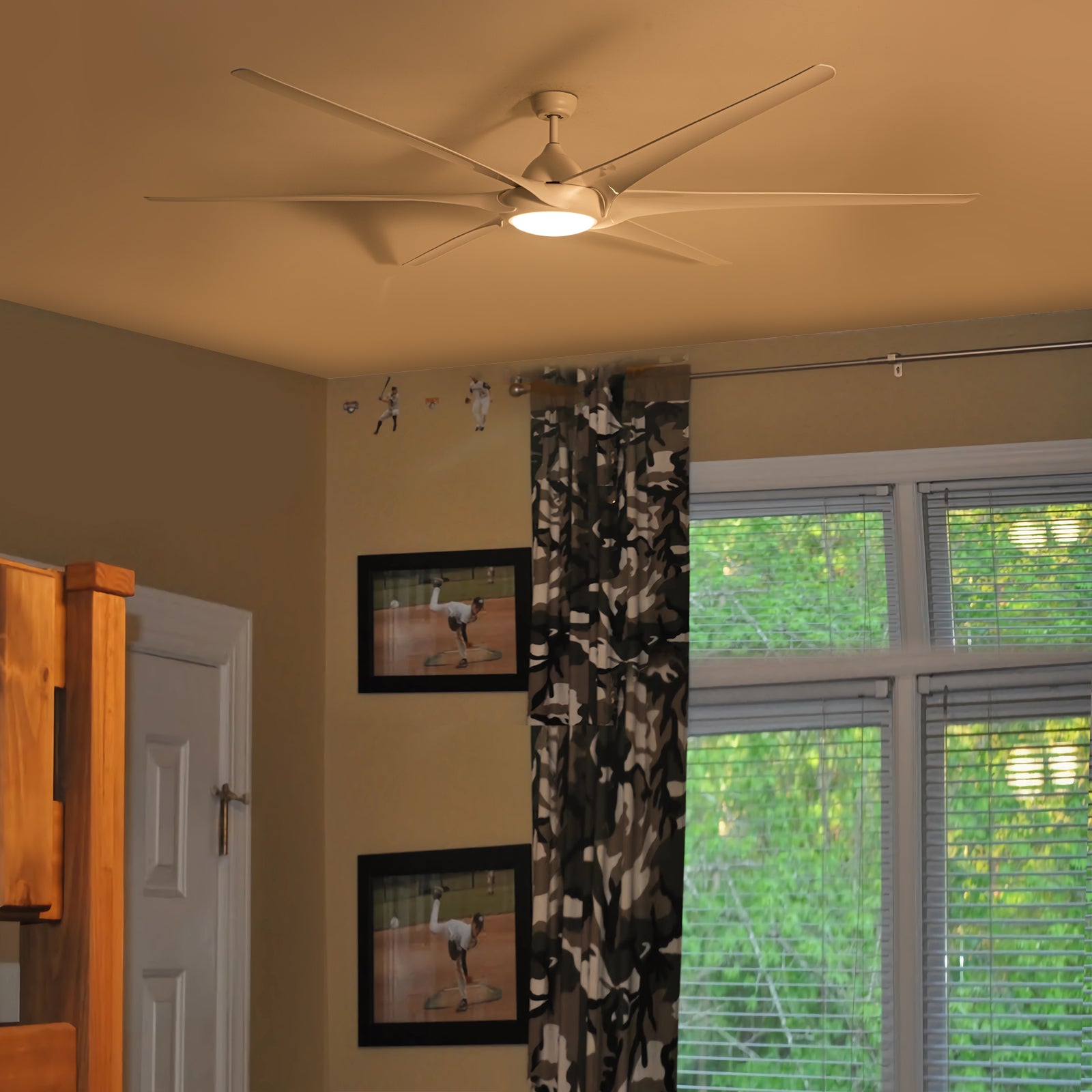 100" LED Ceiling Fans Light With 6-Blades Reversible Blades with Remote Control in White